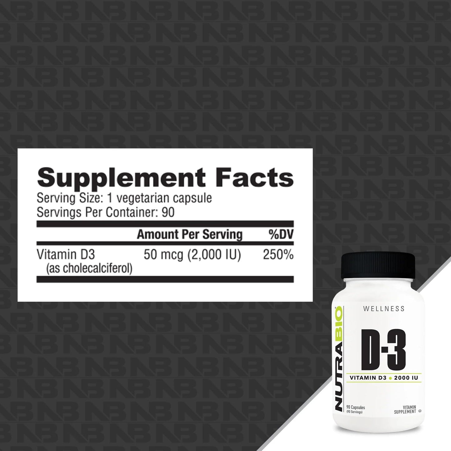NutraBio Vitamin D (2000 IU), Immune Support Capsules, 90 Capsules