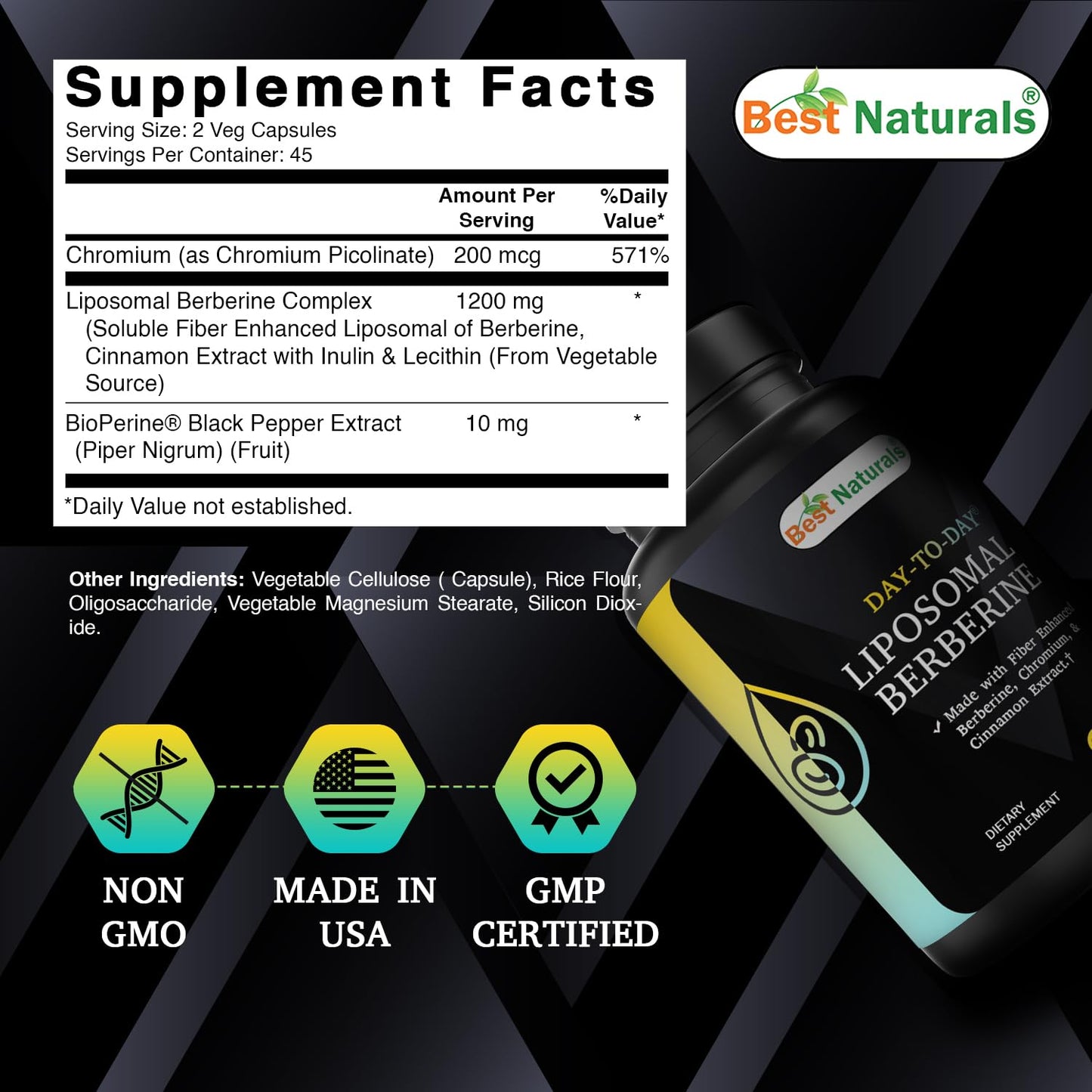 Best Naturals Liposomal Berberine 1200 mg Capsules, 90 Count