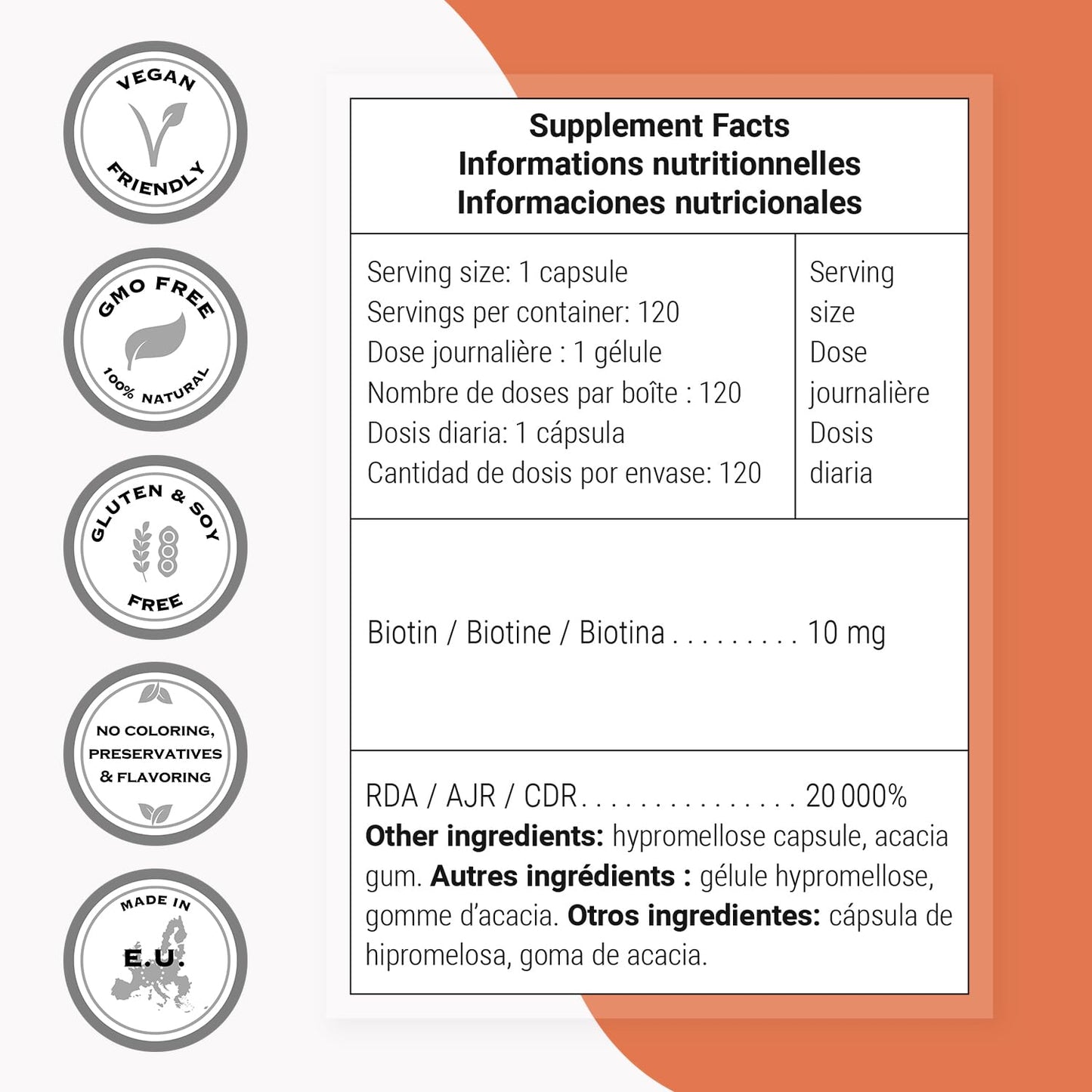 Supersmart Biotin 10,000mcg / 10g per Day (High Potency) Vitamin B7 Biotin Supplement Healthy Hair, Skin & Nails Capsules 120