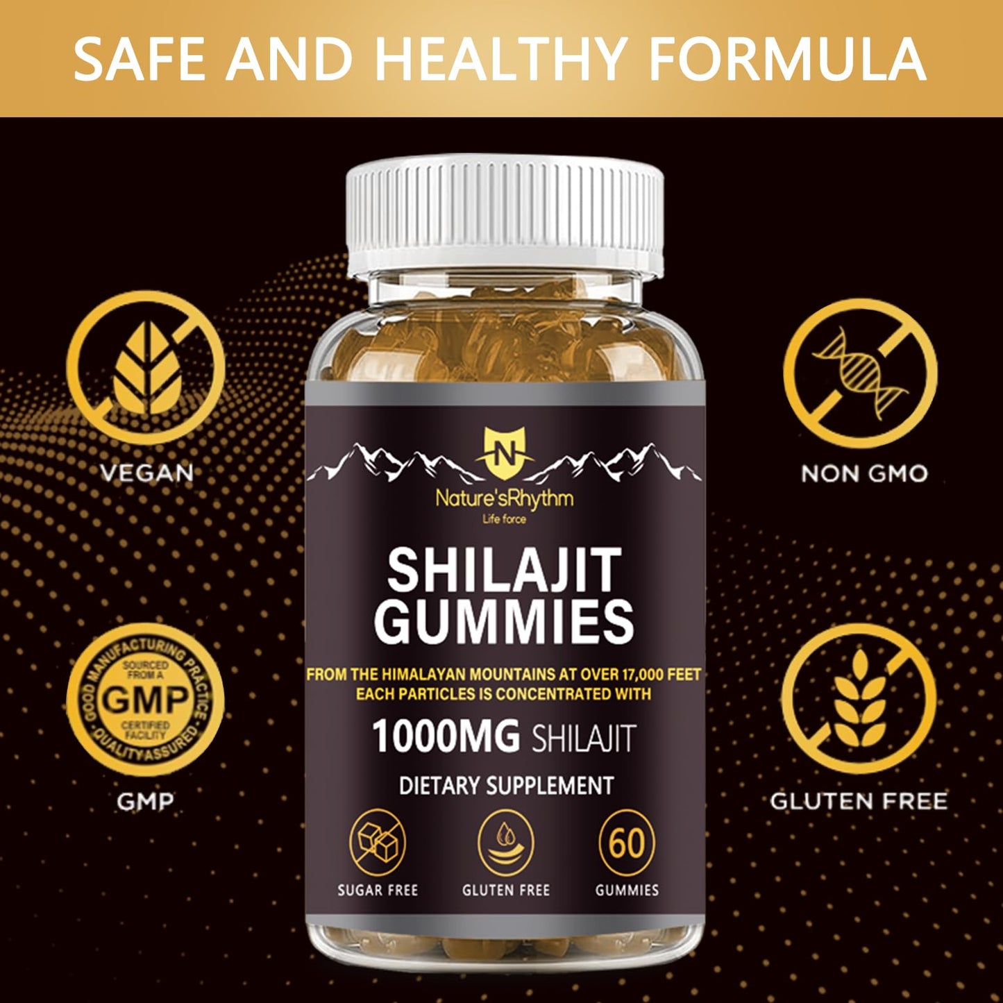 Nature'sRhythm Shilajit Gummies 1000mg with Fulvic Acid, 60 Gummies
