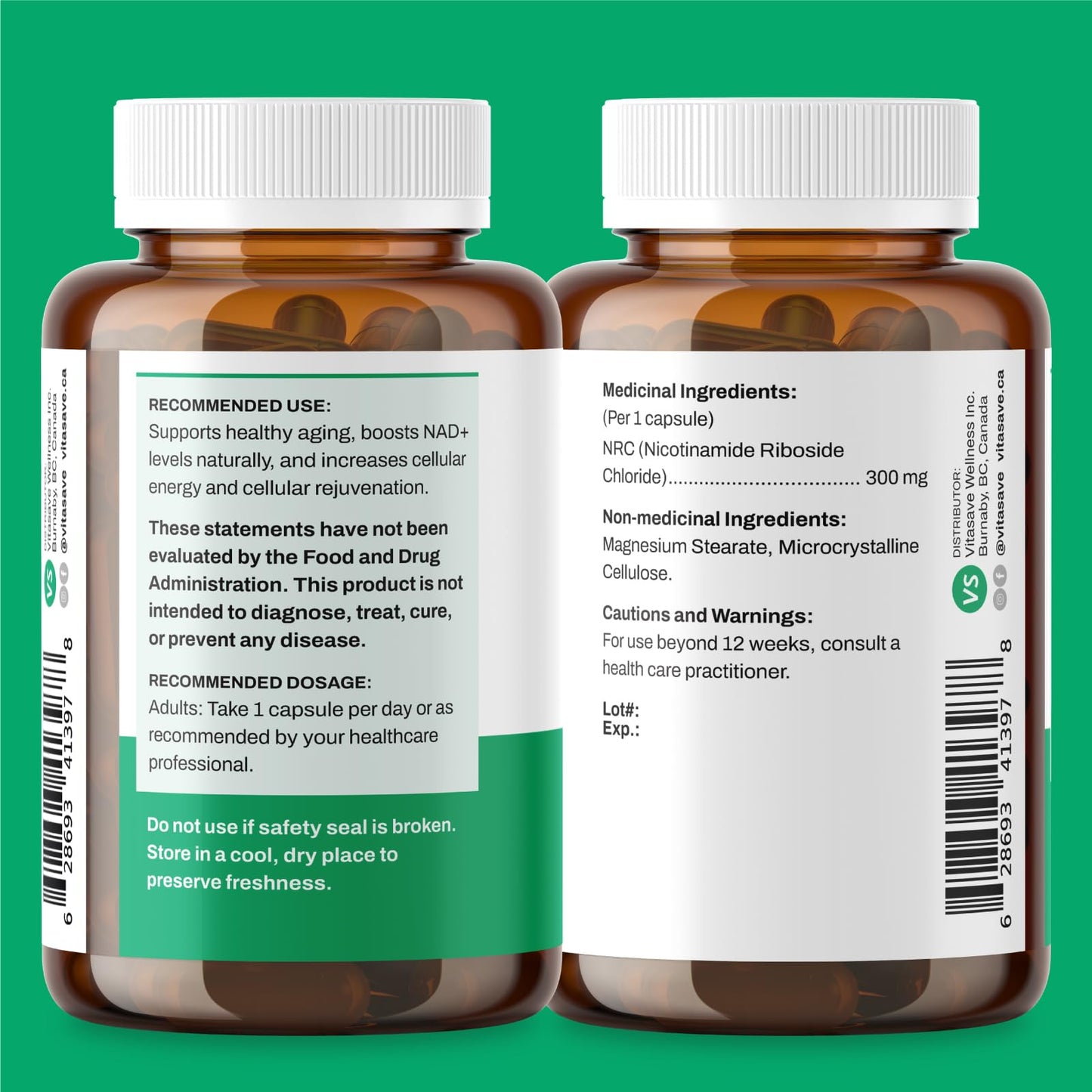 Vitasave NiaMax NAD+ Supplement – 300mg Niacinamide Riboside per Capsule – 30 Capsules