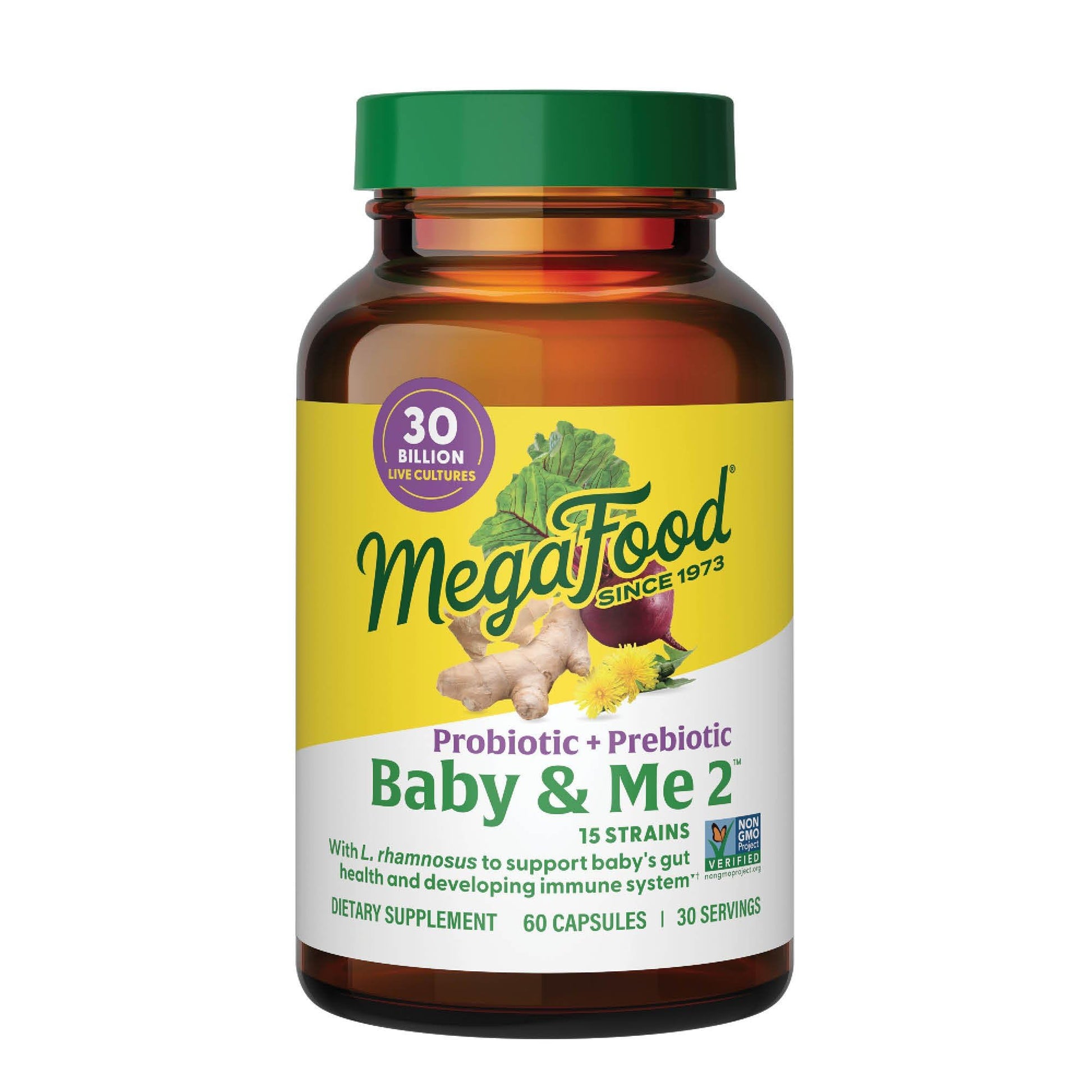 MegaFood Baby & Me 2 Prenatal Prebiotics and Probiotics for Women & Developing Baby with 30 Billion CFU 60 Capsules