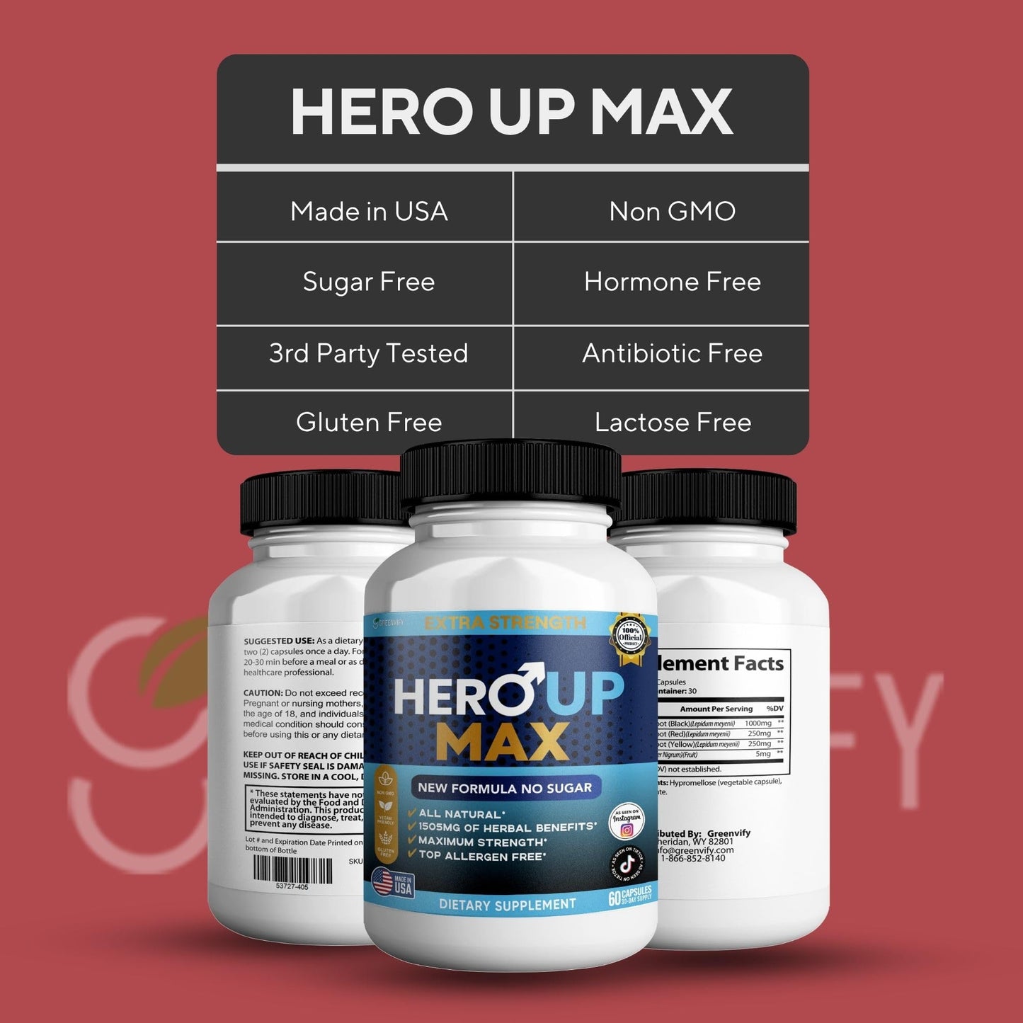 GREENVIFY Hero UP MAX Maca Root Supplement Capsules 60