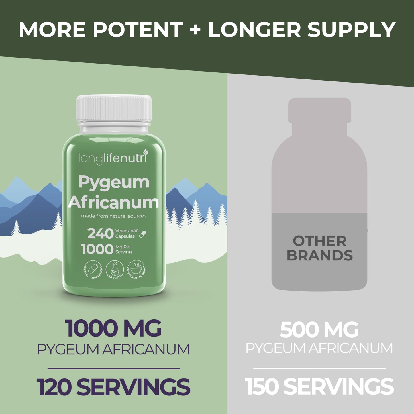 LongLifeNutri Pygeum Africanum Bark Extract Capsules 240 Count