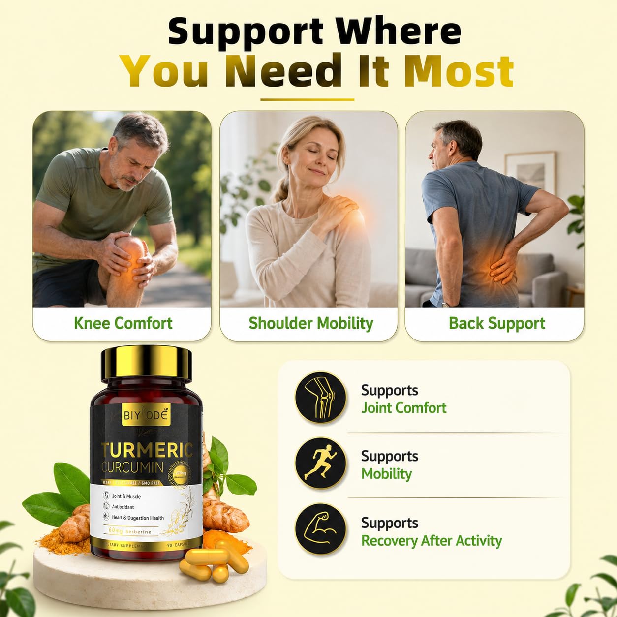 BIYODE Turmeric Curcumin Supplement 500mg 90 Capsules