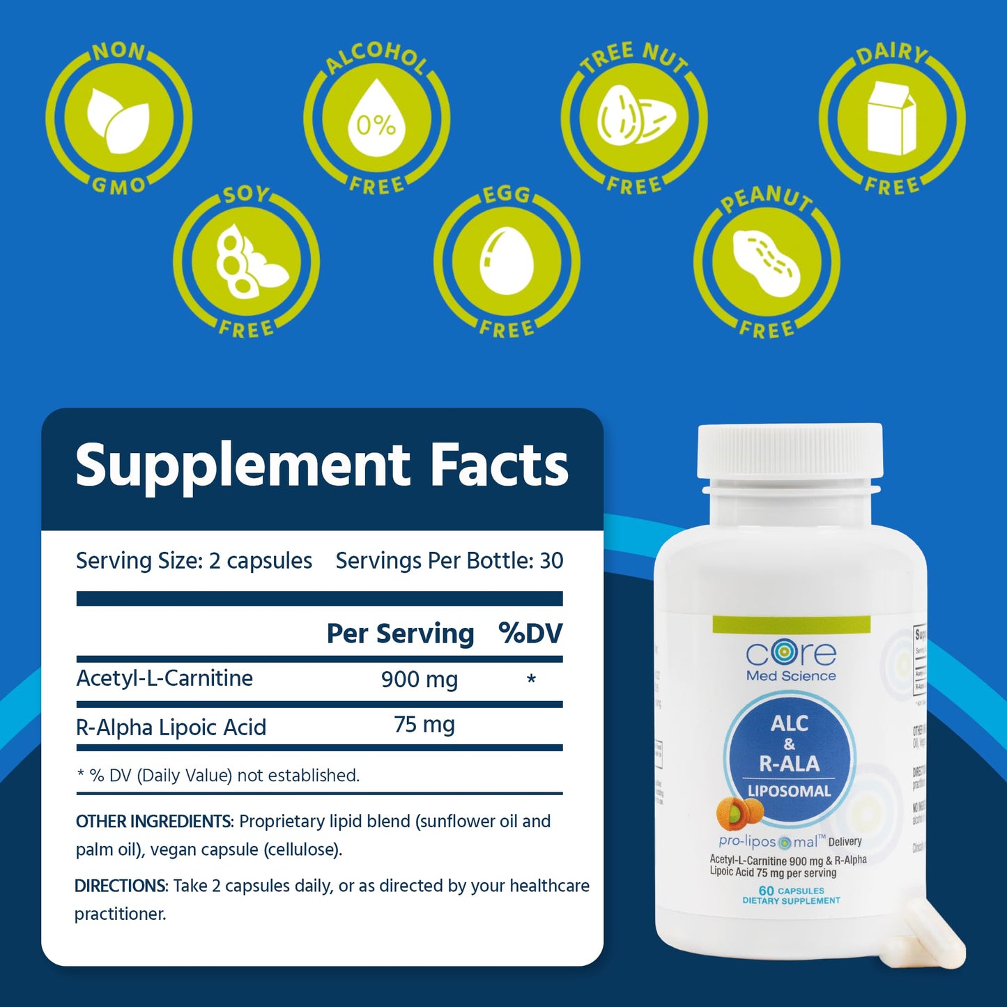 Core Med Science Liposomal ALC & R-ALA Supplement Capsules, 60 Count