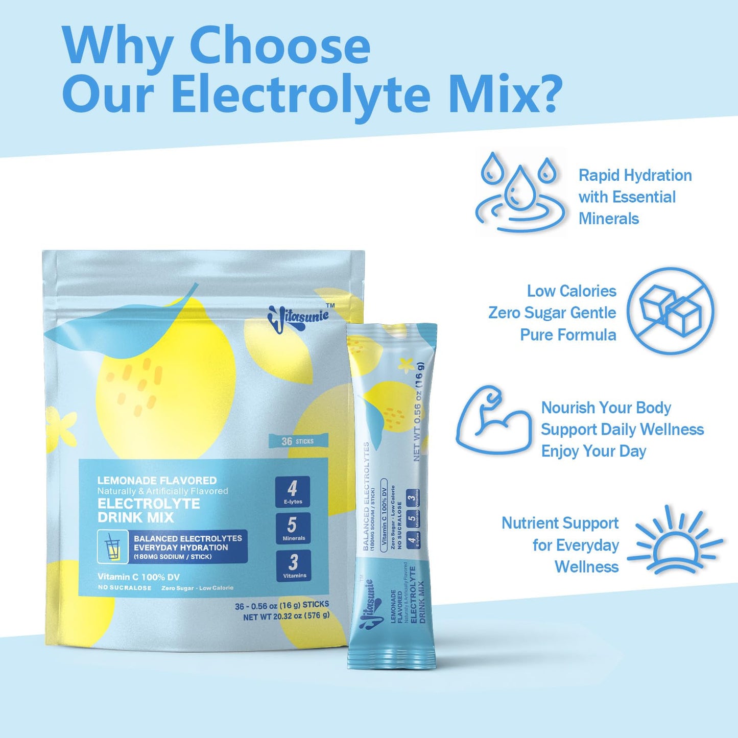 VITASUNIC Electrolyte Powder Packets, 36 Packets