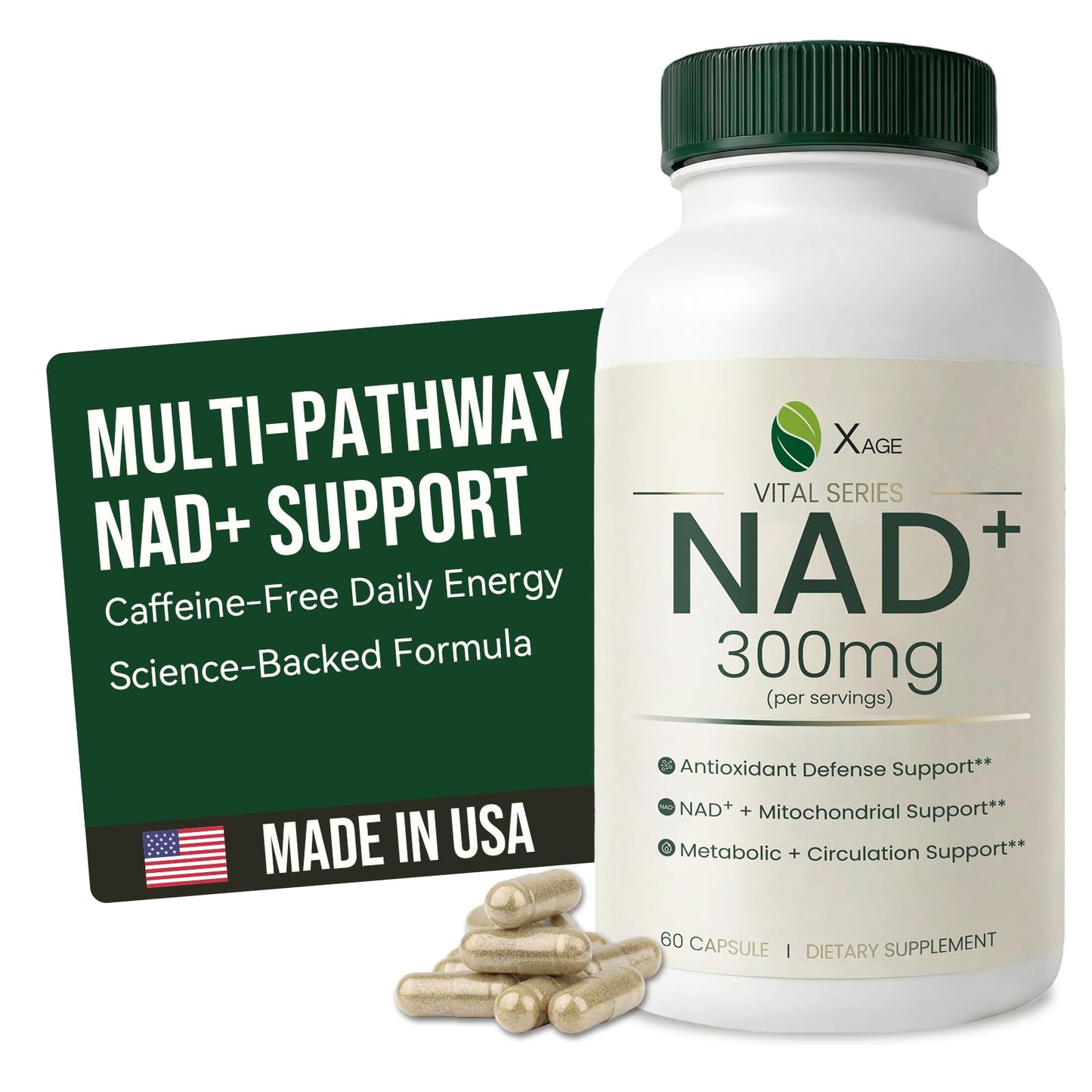 XAGE NAD+ Supplement with PQQ, Quercetin & EGCG for Cellular Energy Capsule, 60 Count