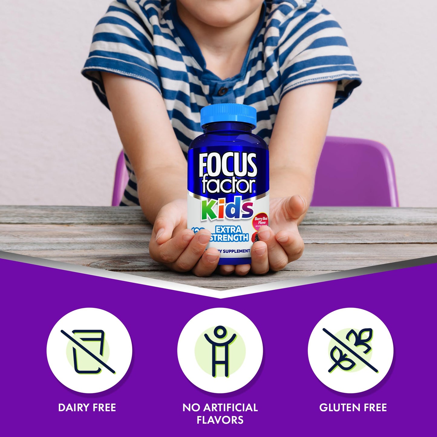 Focus Factor Kids Extra Strength Daily Chewable for Brain Health Support Tablets, 240 Tablets
