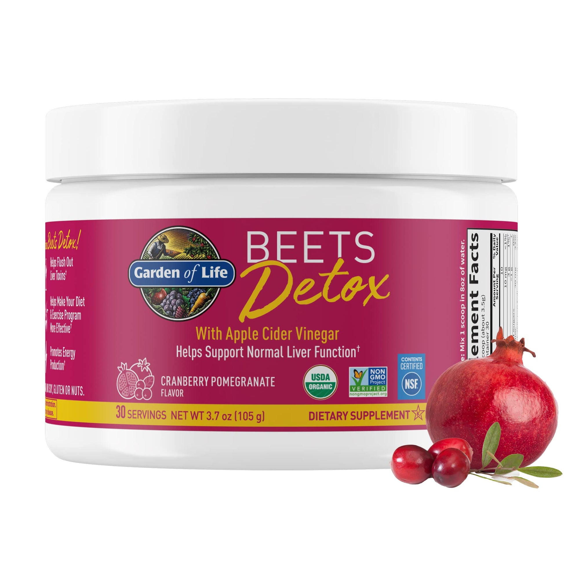 Garden of Life Organic Beet Root Powder with Antioxidants, Vitamin C, Probiotics & Apple Cider Vinegar for Digestive & Liver Health – BEETS Detox – Vegan, Non GMO, Cranberry Pomegranate, 3.7 Ounce