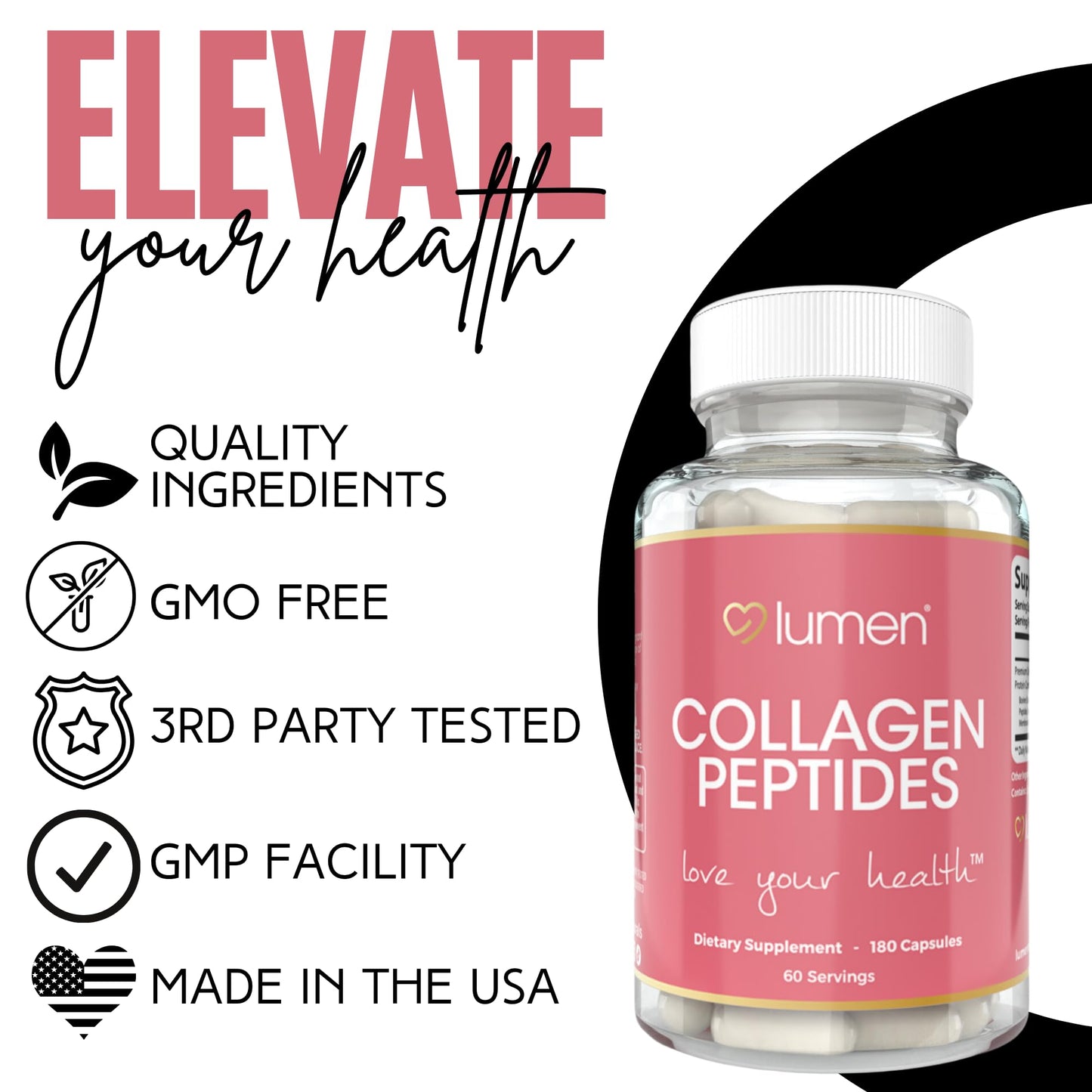 Lumen Naturals Multi Collagen 1800mg Complex for Women – Beauty & Protein Support – Multi-Type Collagen Blend – Non-GMO, Gluten-Free Formula Capsules, 180 Count