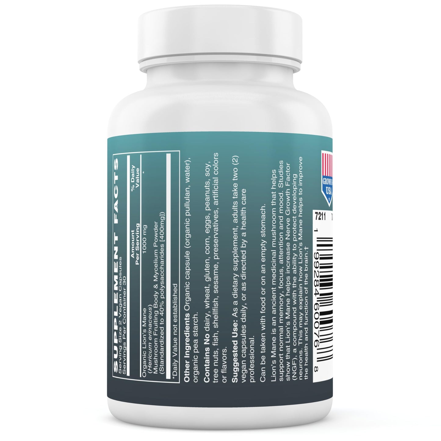 Big Valley Labs Organic Lion's Mane Mushroom Supplement Capsule, 60 Capsules