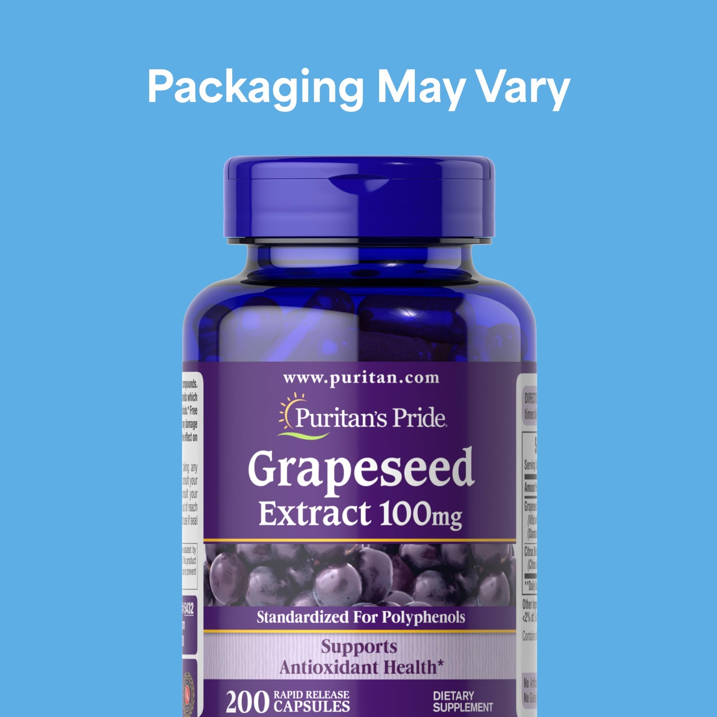 Puritan's Pride Grapeseed Extract 100mg with Citrus Bioflavonoid Complex Capsules, 200 Count
