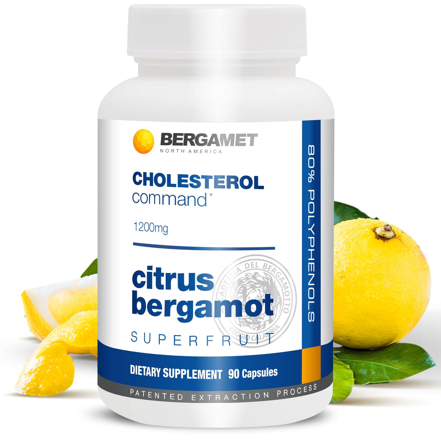 BergaMet Cholesterol Command Citrus Bergamot SuperFruit Supplement, 47% Bergamot Polyphenol Fraction (BPF) Patented Formula, 90 Capsules