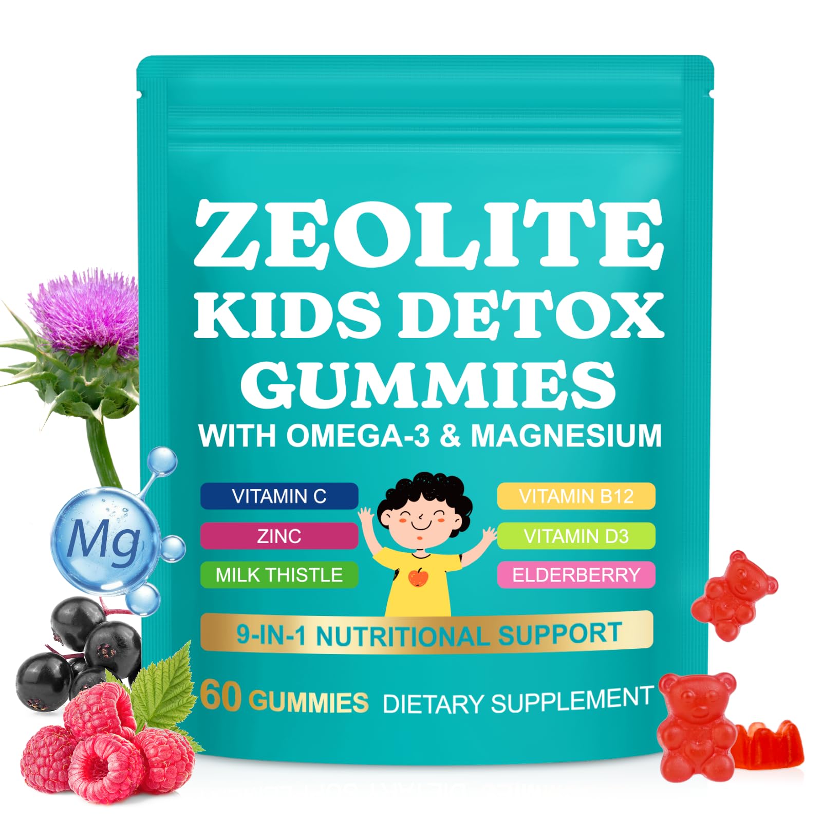 DLOMFVFQ Zeolite Kids Gummies Gummy, 60 Gummies
