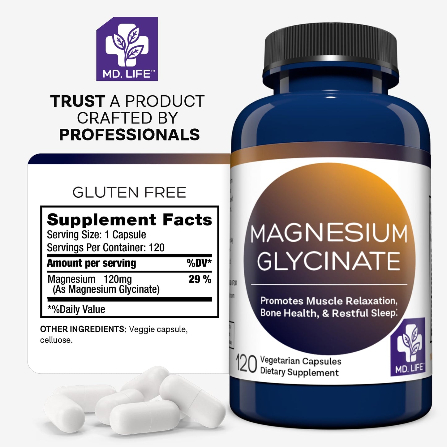 MD.LIFE Magnesium Glycinate Capsule, 1 Count