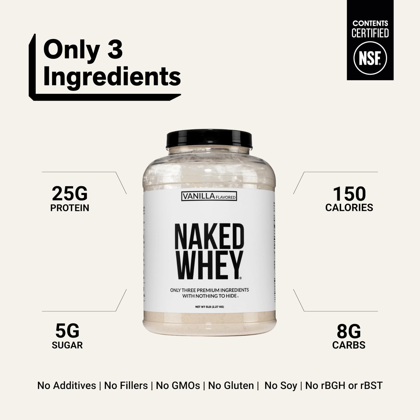 NAKED Vanilla Whey Protein Powder, 80 Servings