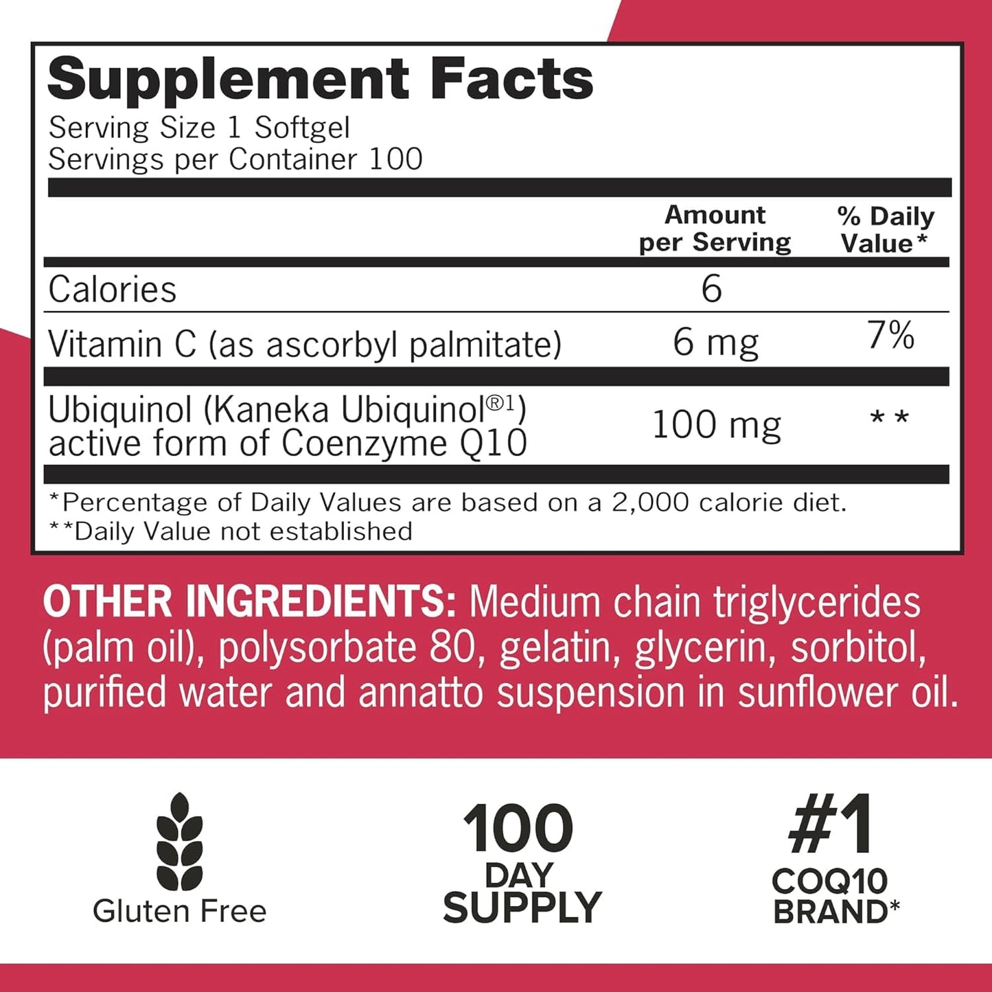 Qunol Mega Ubiquinol 100mg CoQ10 Softgels, 100 Count