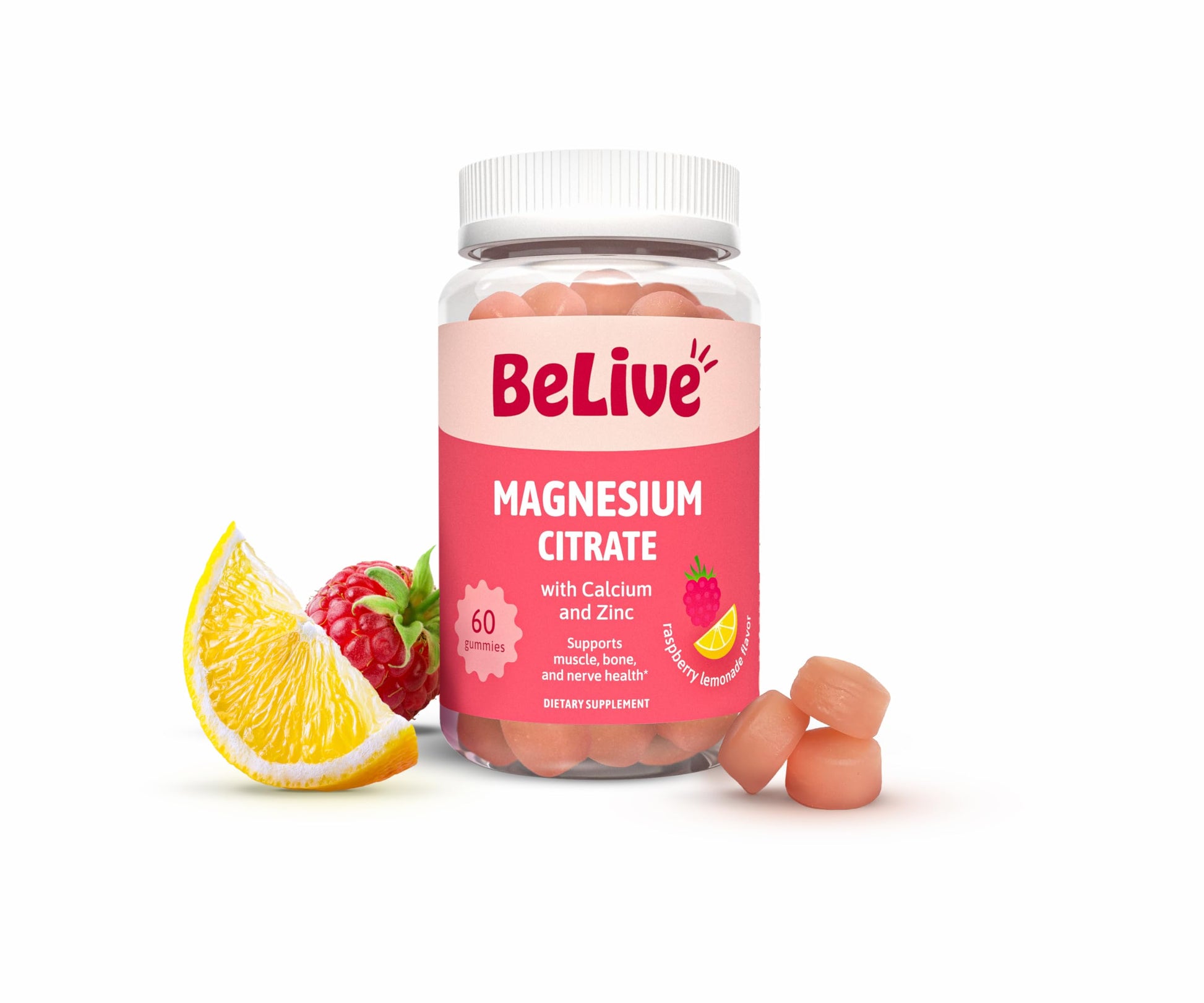 BeLive Magnesium Citrate Gummies with Calcium and Zinc, 60 Count