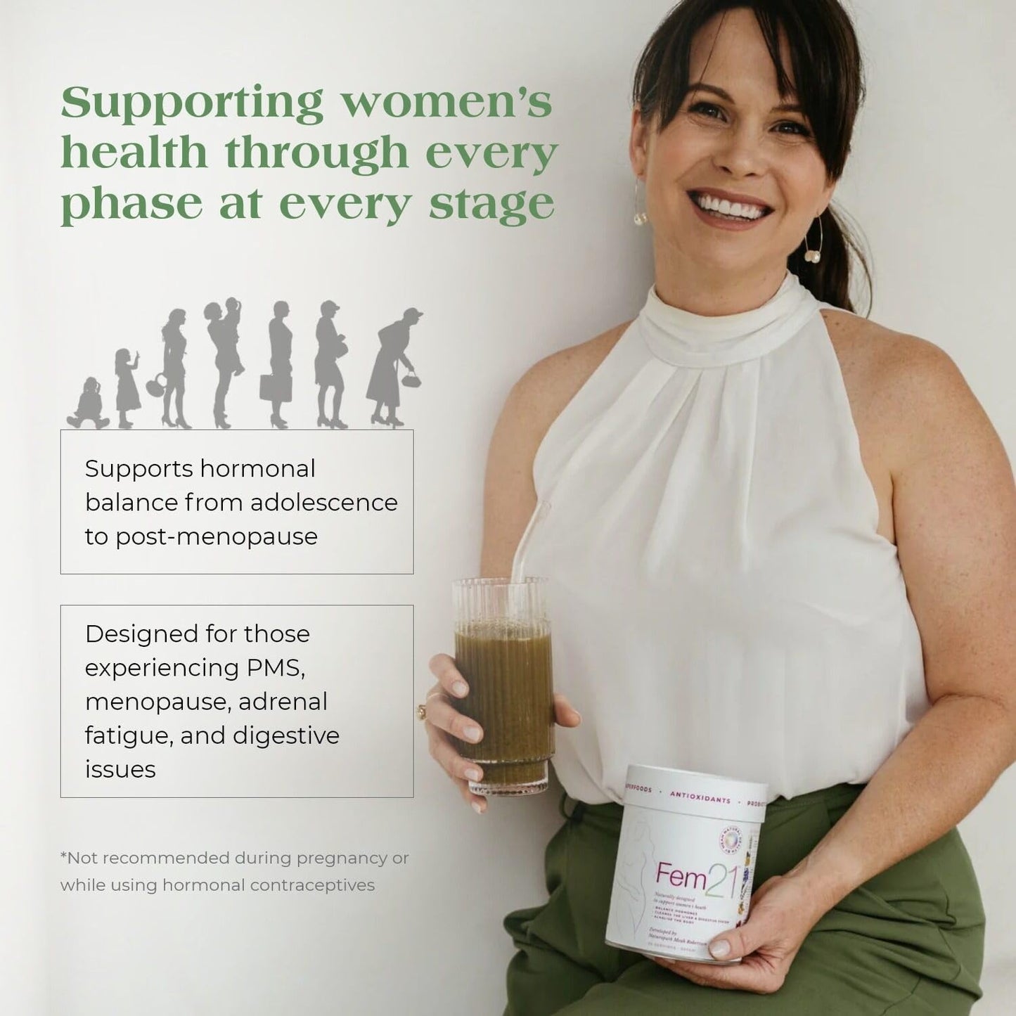 Fem21 Nutritional Supplement for Women, Herbal Blend with 21 Superfoods for Women's Wellness and Vitality, with Prebiotics, Probiotics and Antioxidants, Powder, 10.58 oz