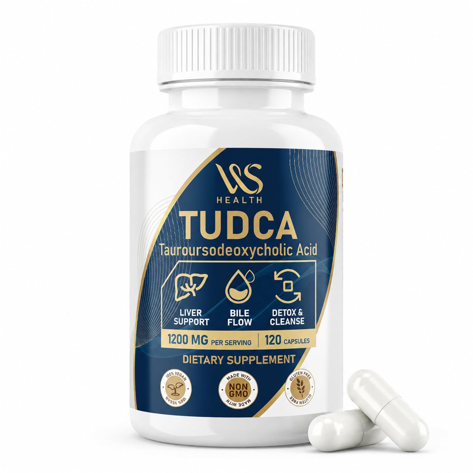 WBSQL TUDCA Supplement 1200mg - Premium Vegan Bile Salts for Liver Support, Gallbladder & Digestion - Organic Bile Flow Enhancer & Advanced Liver Detox Cleanse, 120 Capsules