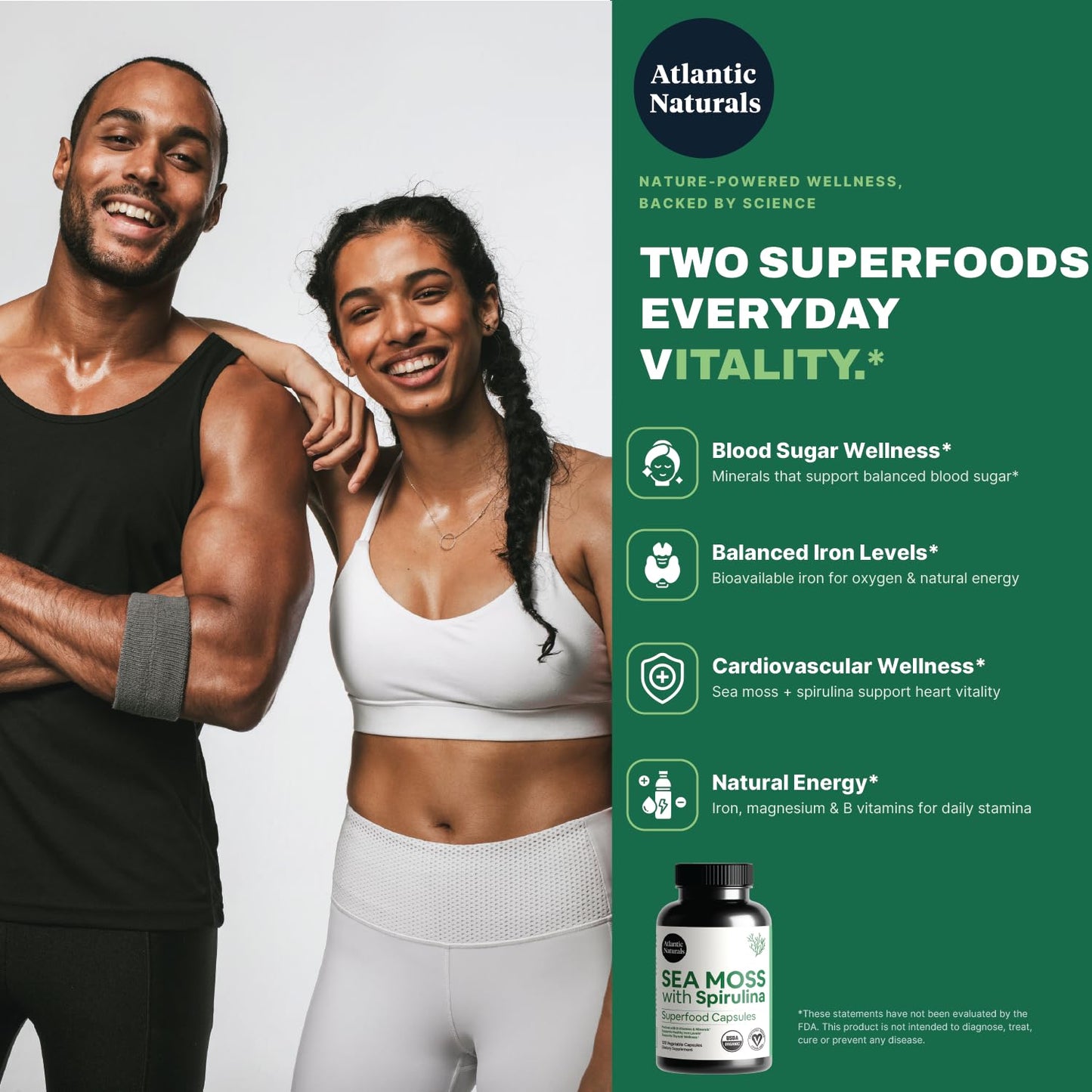 Atlantic Naturals Sea Moss with Spirulina Superfood Capsules 120 Count