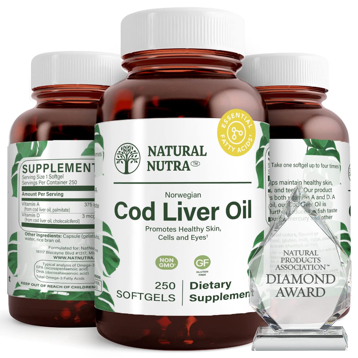 Natural Nutra Norwegian Cod Liver Oil Softgels, 250 Softgels