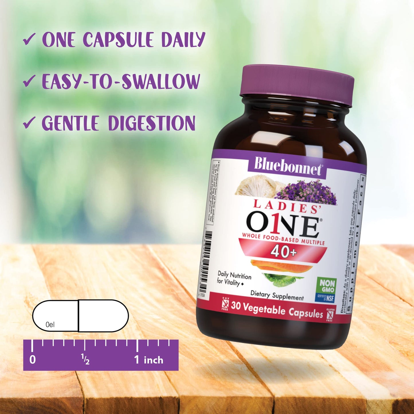 BlueBonnet Ladies’ ONE 40+ Whole Food-Based Multivitamin for Women 40+ Capsule, 30 Capsules