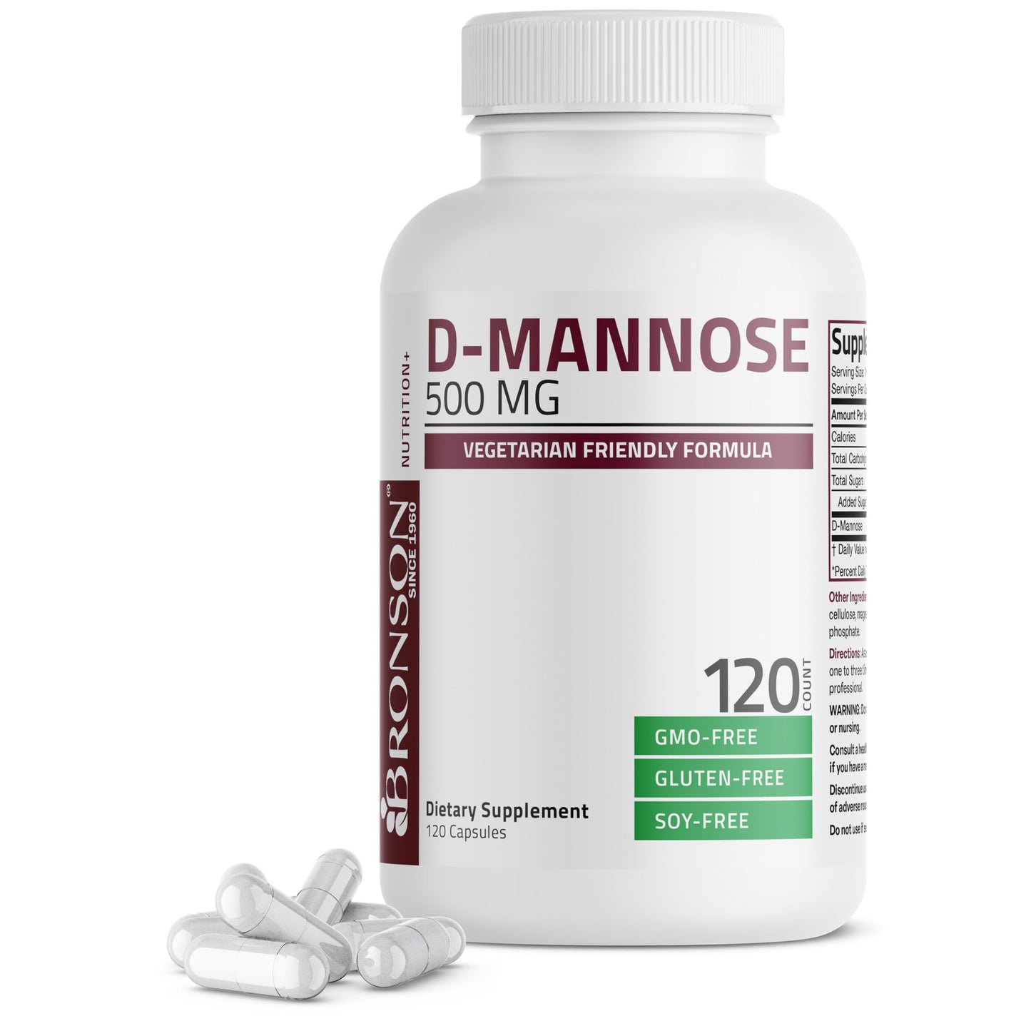 Bronson D-Mannose 500 mg Vegetarian Friendly Formula Non-GMO 120 Capsules