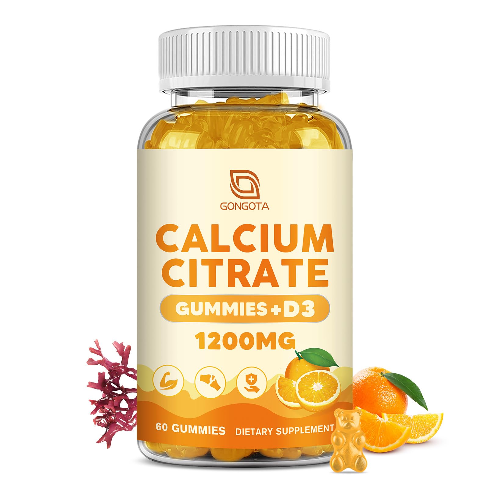 GONGOTA Calcium Citrate 1200mg with Vitamin D3 Gummy, 60 Count
