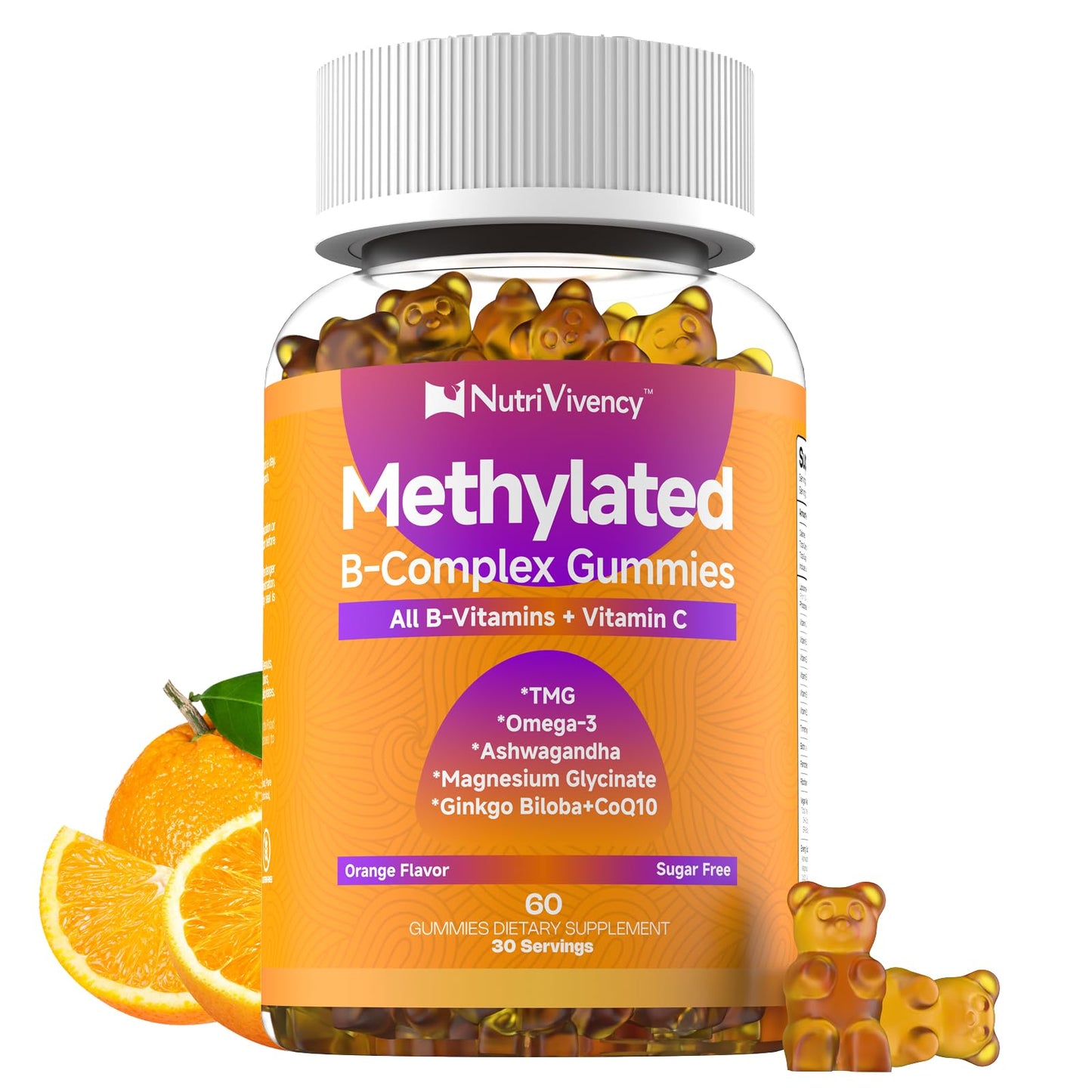 NutriVivency Methylated Vitamin B Complex Gummies, 60 Count