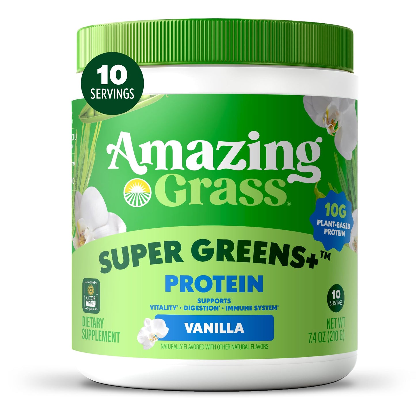 Amazing Grass Super Greens+ Protein Powder Vanilla 7.4 Ounce, 10 Servings