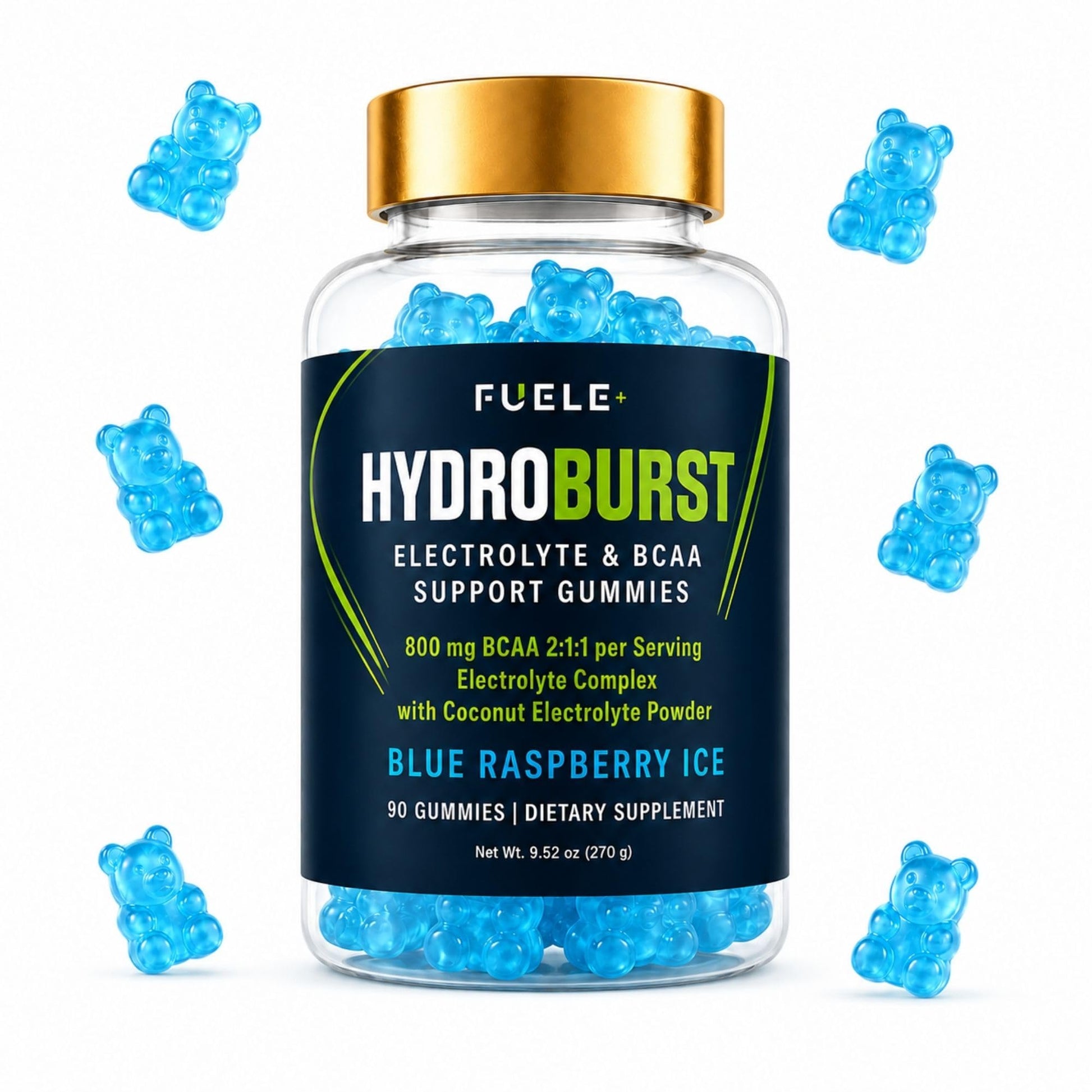 FUELE+ Electrolyte Gummies with BCAA 2:1:1 – Sugar Free Hydration Support Gummies with Potassium, Magnesium & Sodium, Coconut Electrolyte Powder – Vegan Blue Raspberry Gummies, 90 Count
