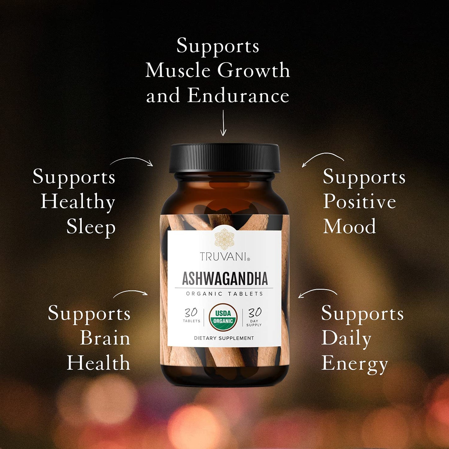 Truvani Organic Ashwagandha Tablets, 30 Tablets