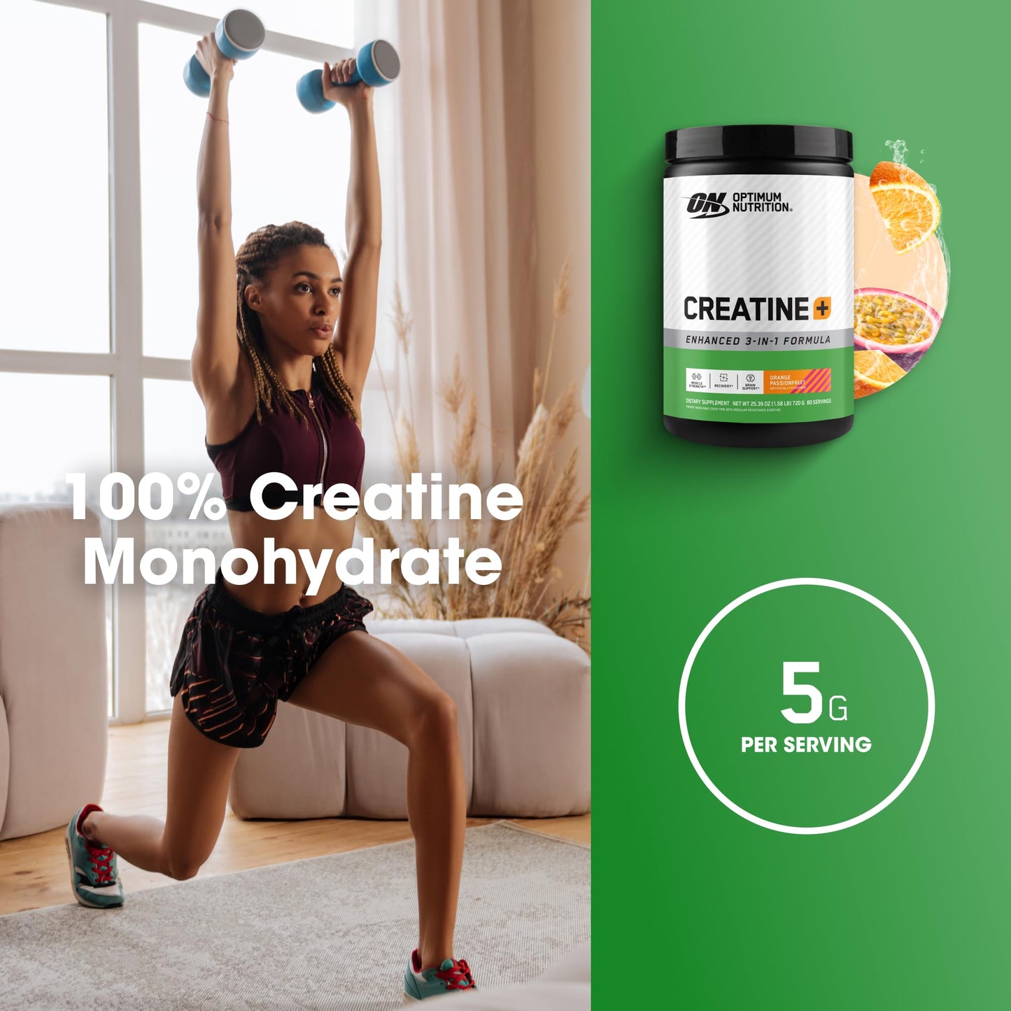 Optimum Nutrition Creatine Monohydrate Plus Powder, 25.4 oz