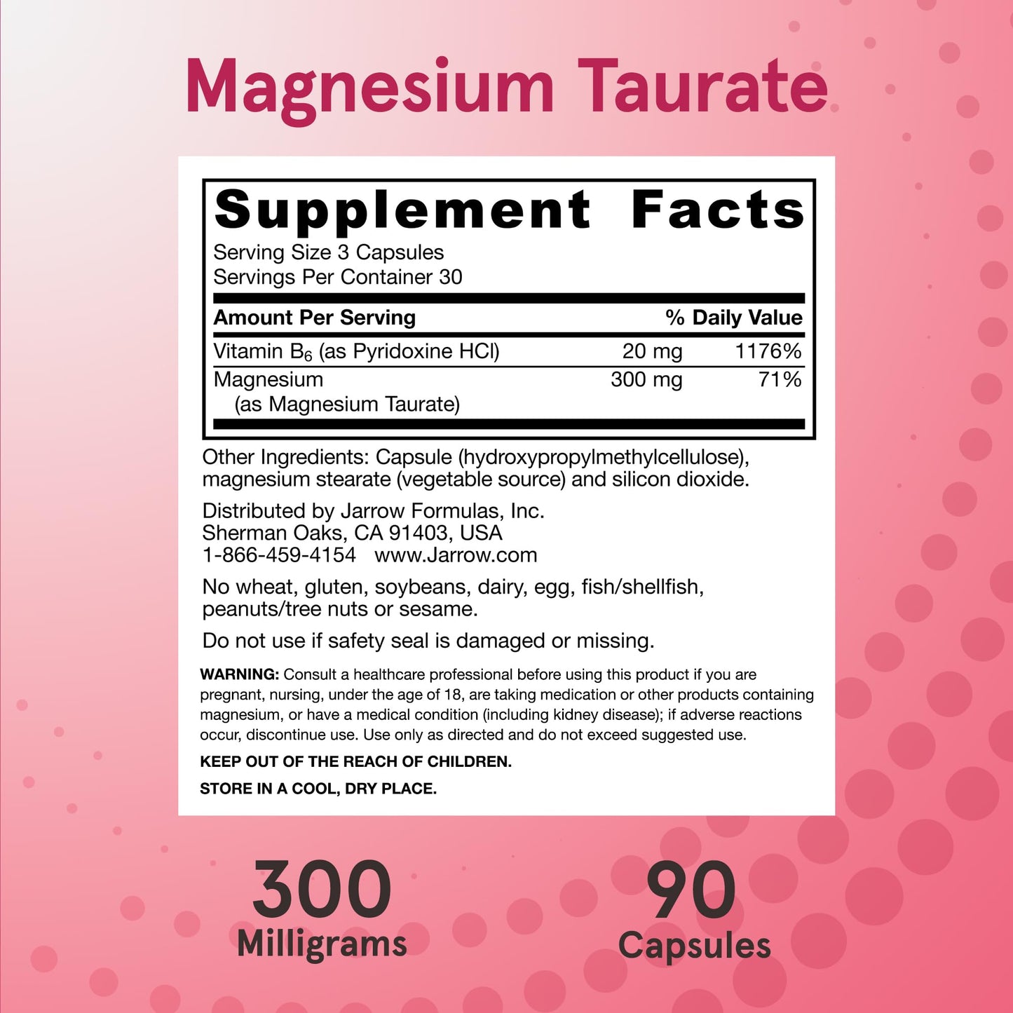 Jarrow Formulas Magnesium Taurate Capsules 90 Count