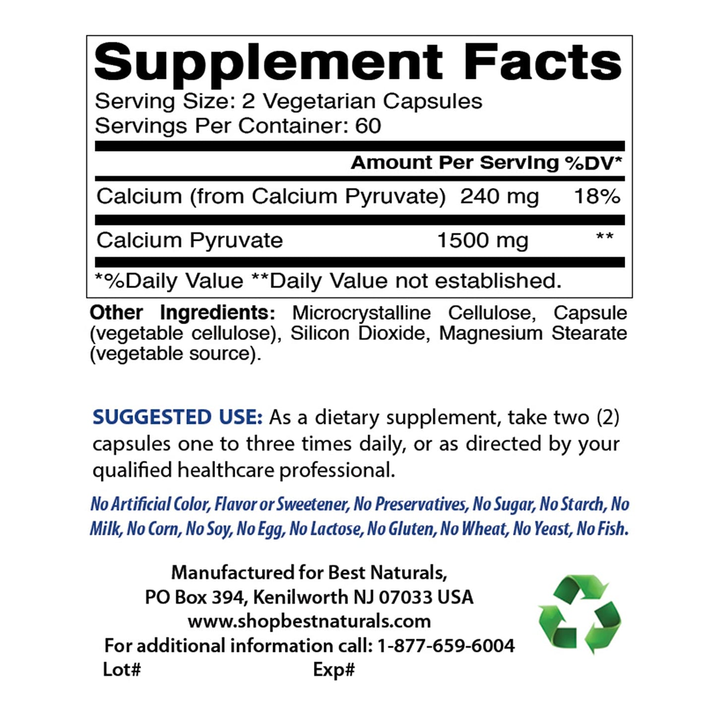 Best Naturals Calcium Pyruvate 750 mg, 360 Capsules
