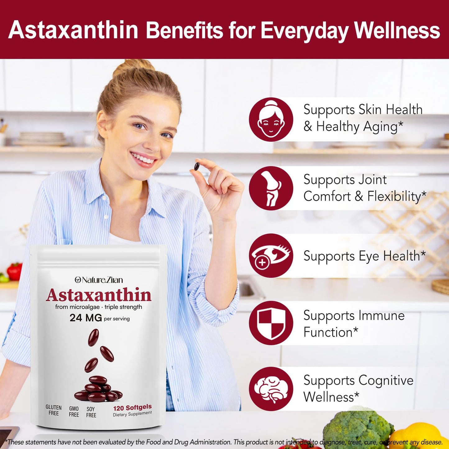O NATURE . ZIRAN Astaxanthin Supplements 24mg Softgels, 120 Count