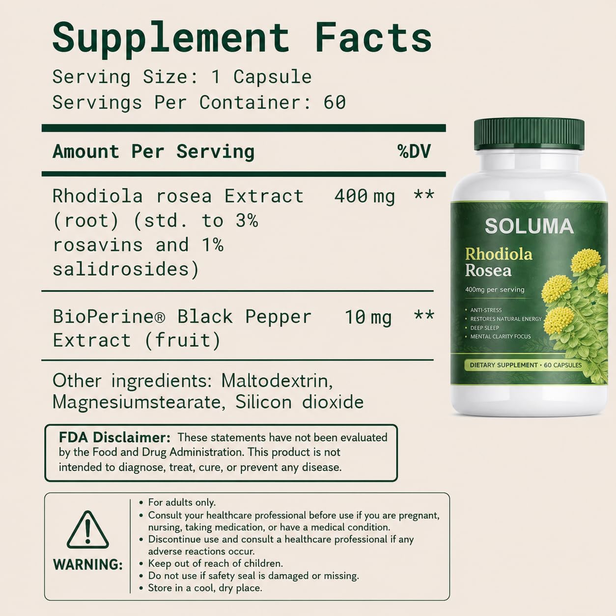 Skinclean Soluma Rhodiola Rosea Capsule, 60 Capsules
