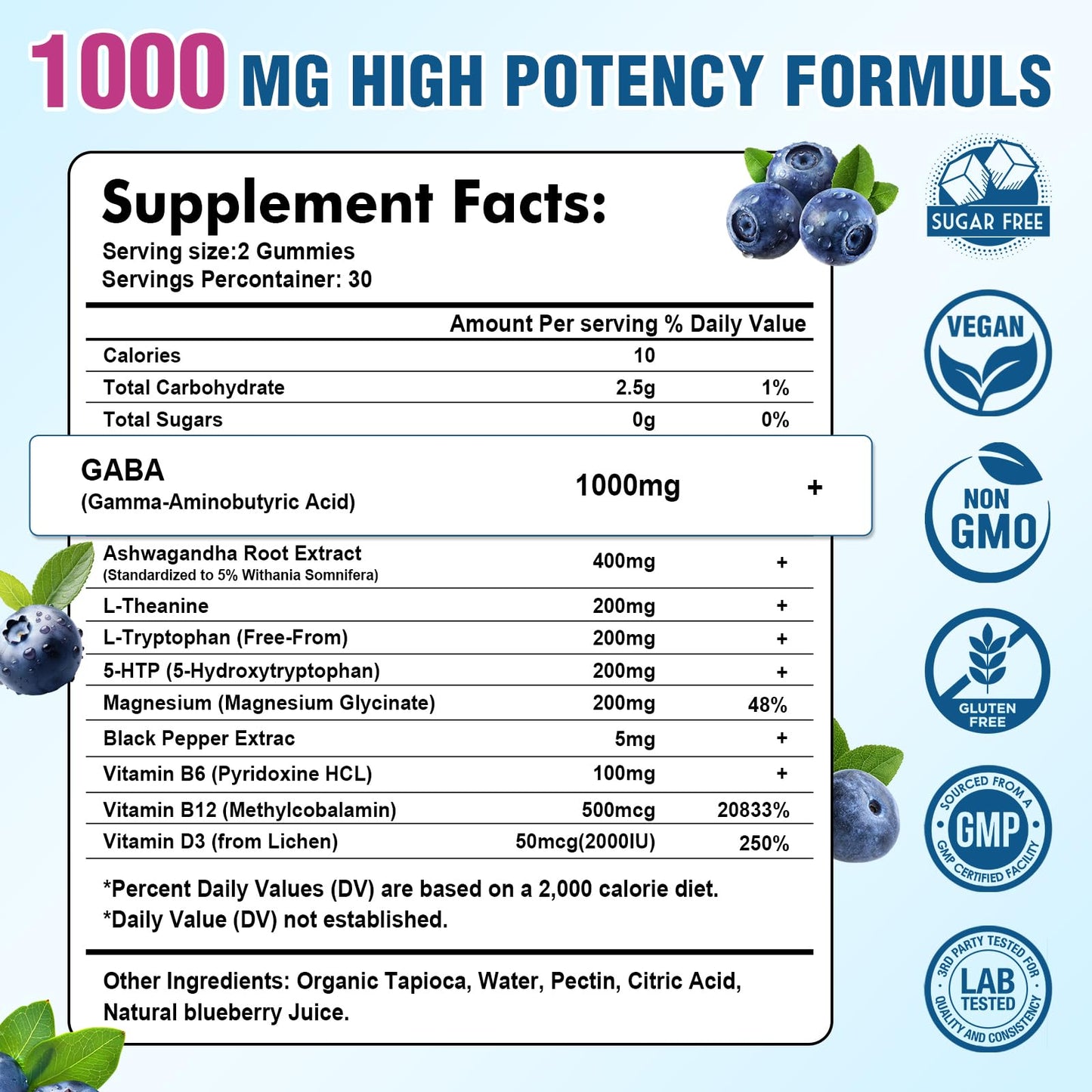 Sijigood Sugar Free Chewable GABA Supplement Gummies 60 Count