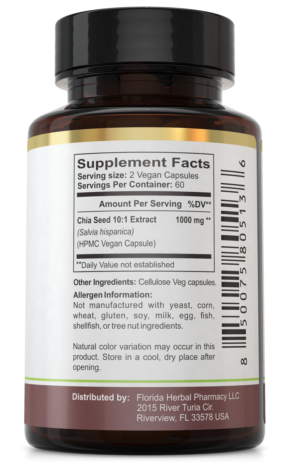 Florida Herbal Pharmacy Chia Seed Extract Supplement Capsules 120 Count