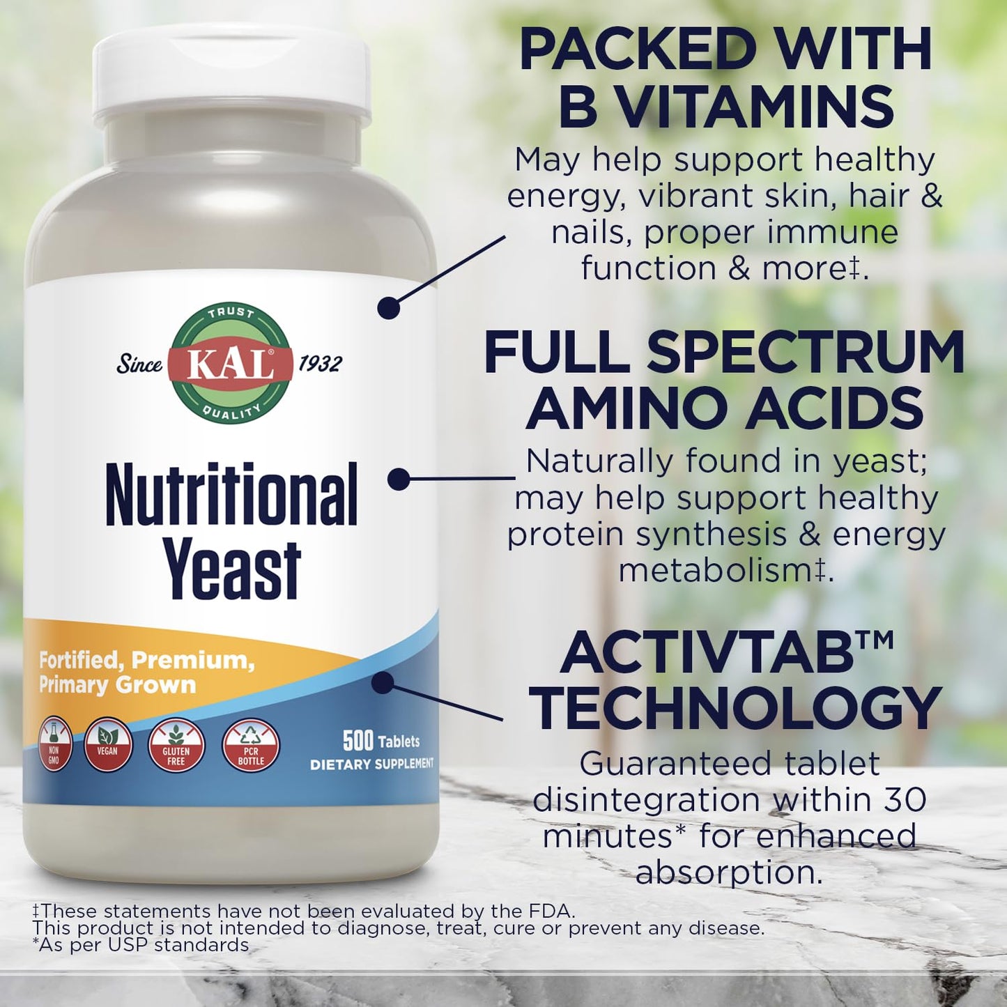 KAL Nutritional Yeast Supplement, 500 Tablets