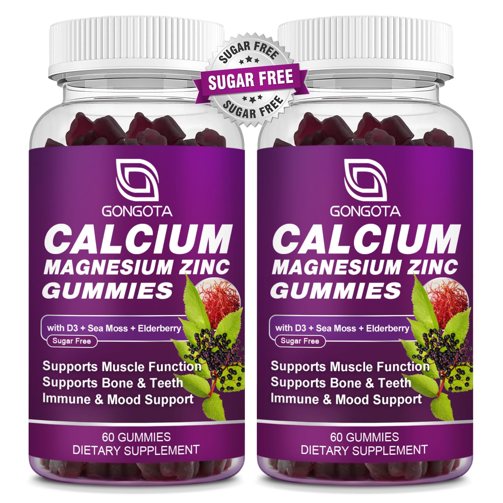 GONGOTA Calcium Magnesium Zinc with Vitamin D3 Supplement Gummy 120-count