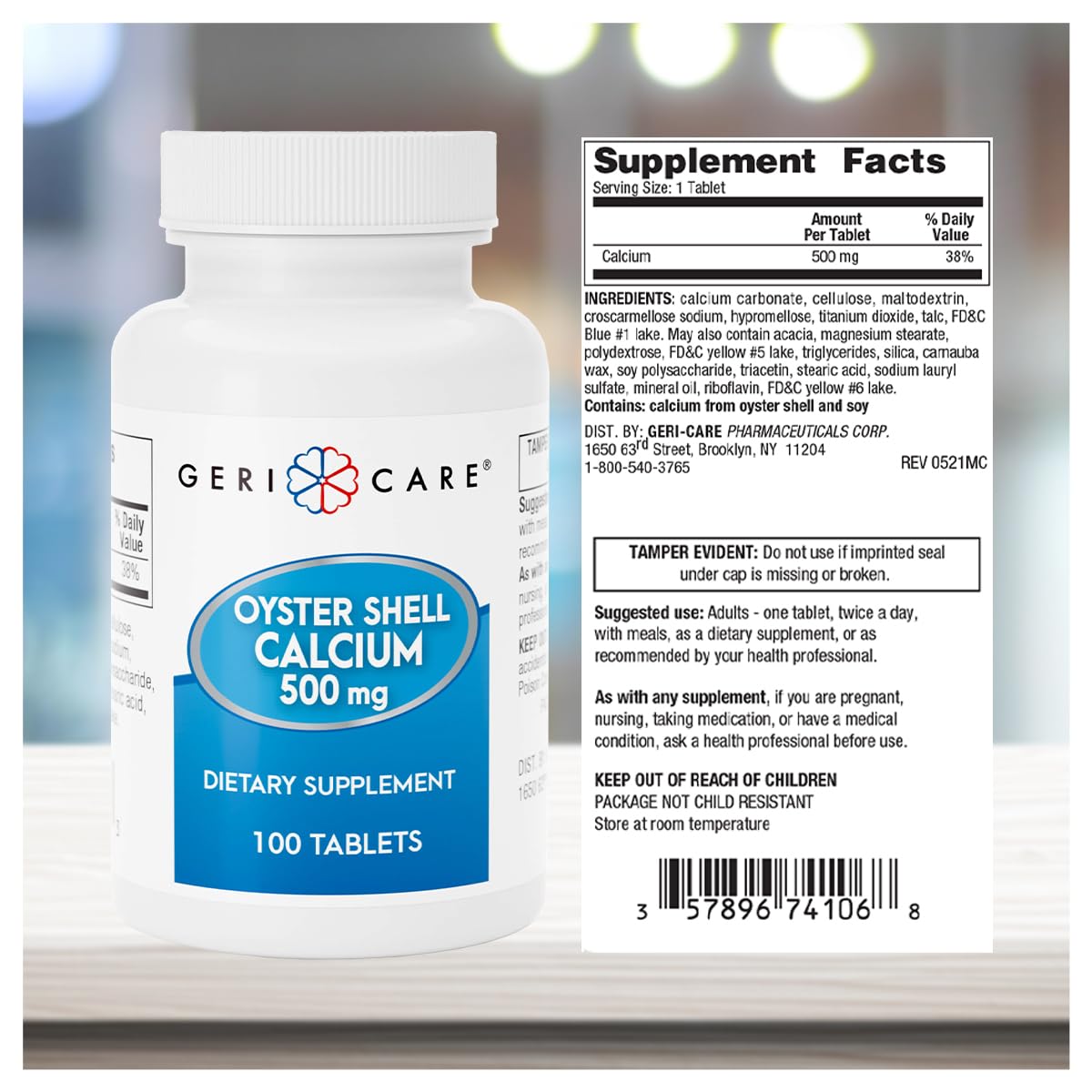 GeriCare Oyster Shell Calcium 500 mg Tablet, 100 Count