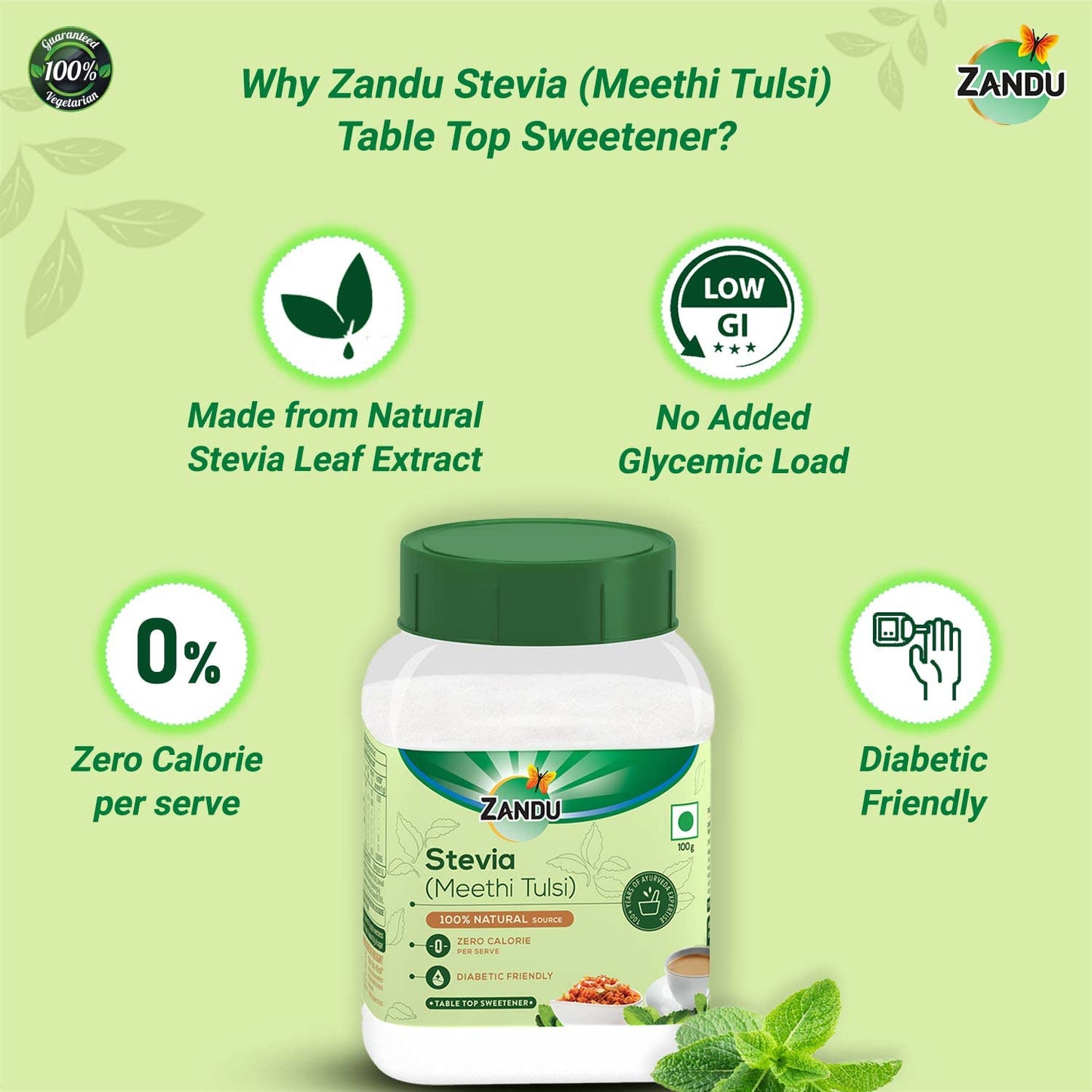 Zandu Stevia Meethi Tulsi Powder, 3.53 oz