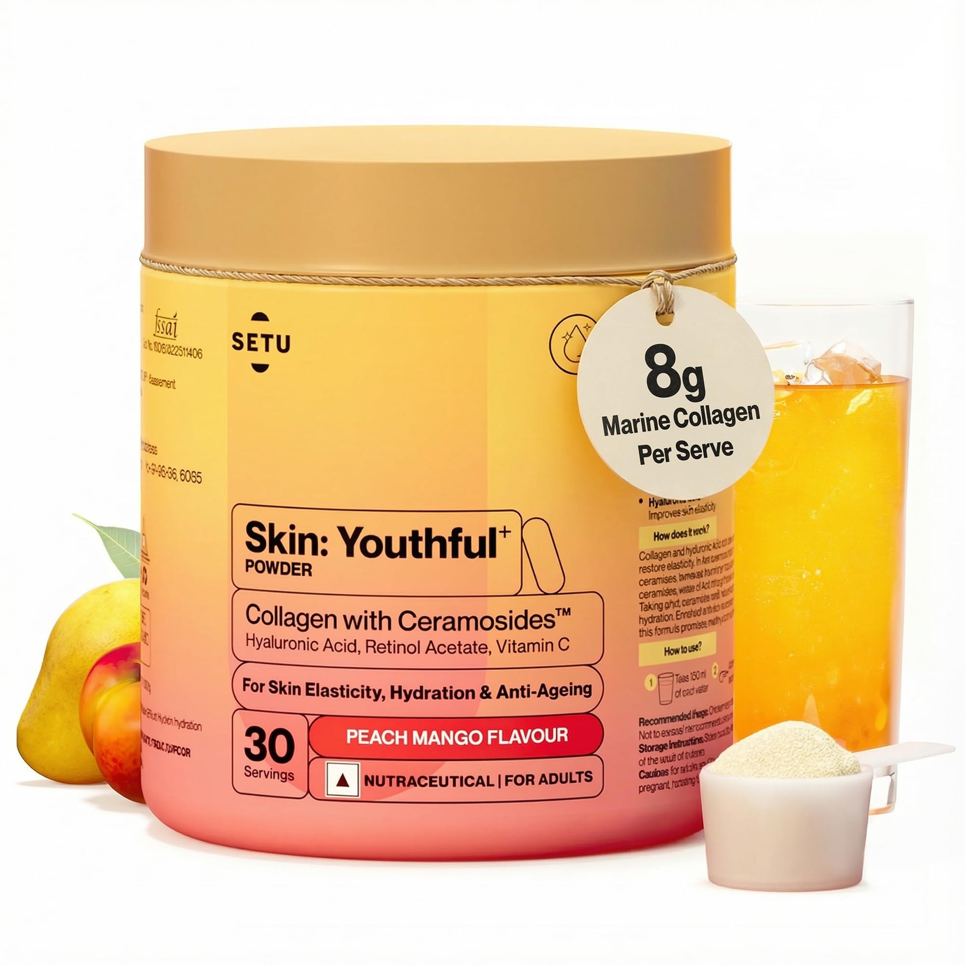 SETU Skin: Youthful with 8g Marine Collagen + Ceramosides™ for 4X Faster Hydration Powder 10.58 oz
