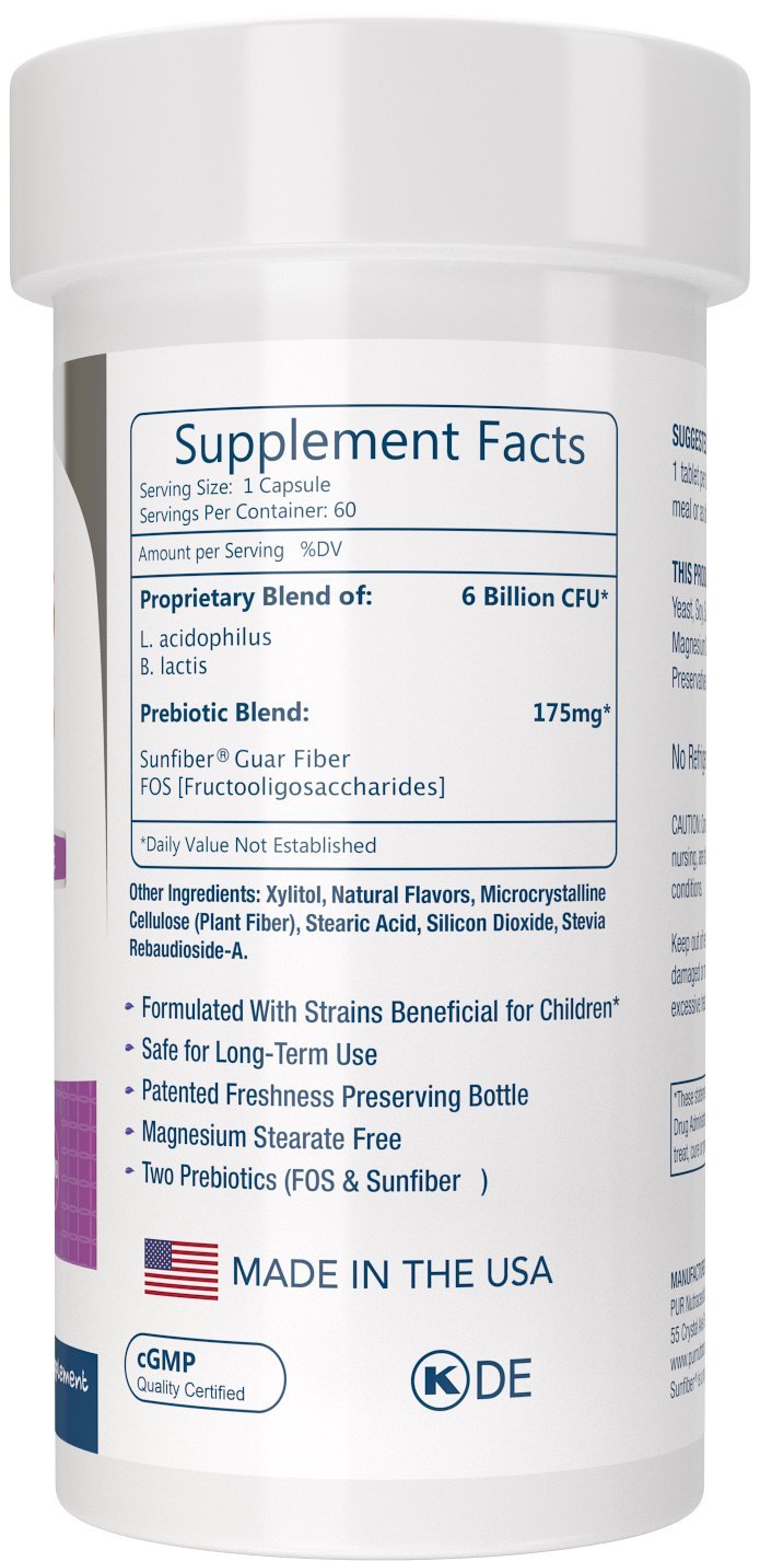 PUR Nutraceuticals Children's Probiotics + Prebiotics Chewable Tablets 60