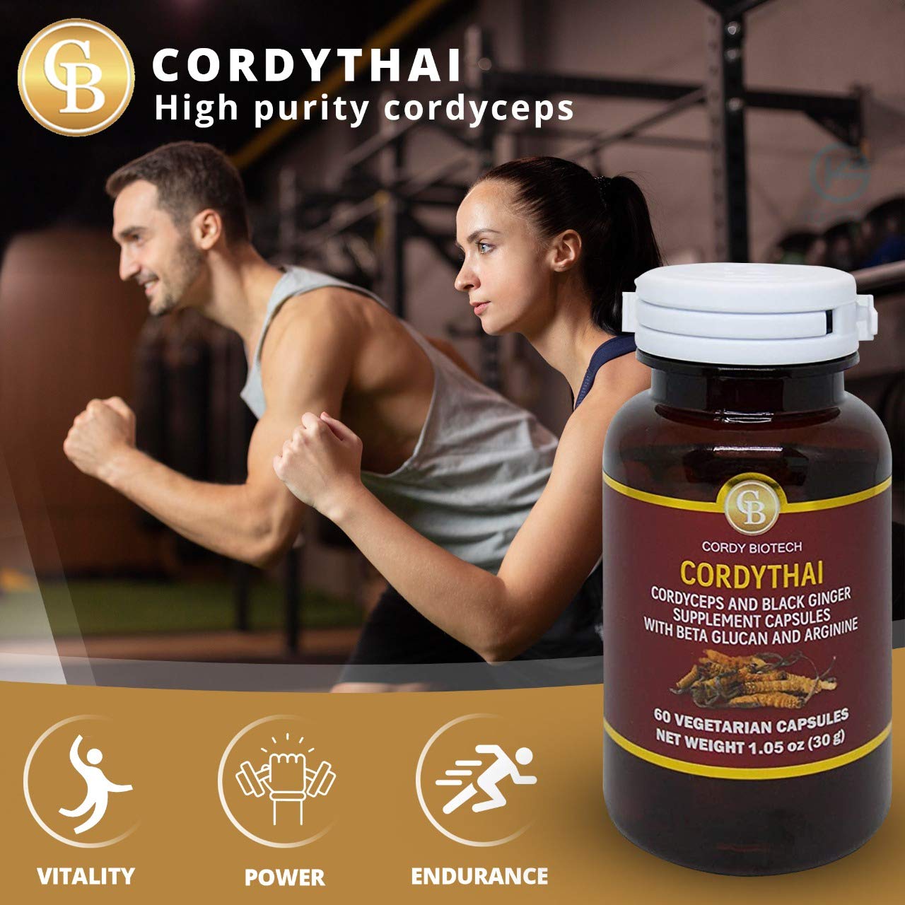 CORDYTHAI Cordyceps Extract and Black Ginger Supplement 60 Capsules