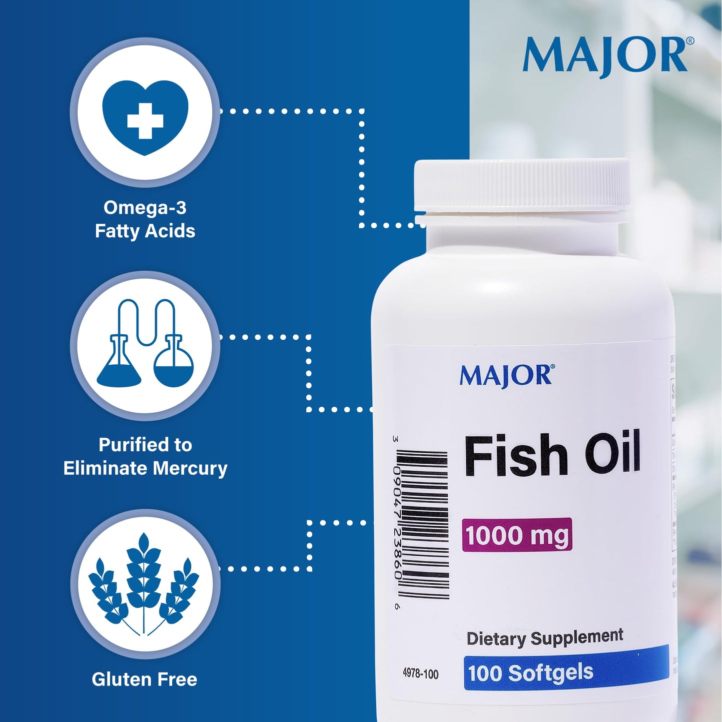 MAJOR Omega-3 Fish Oil 1000mg Softgels 100