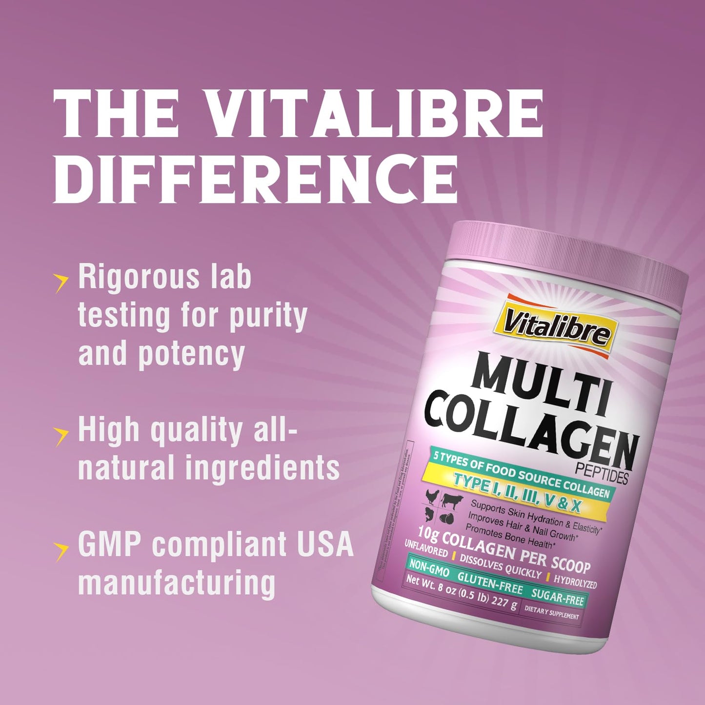 Vitalibre Multi Collagen Peptides Powder 8 oz